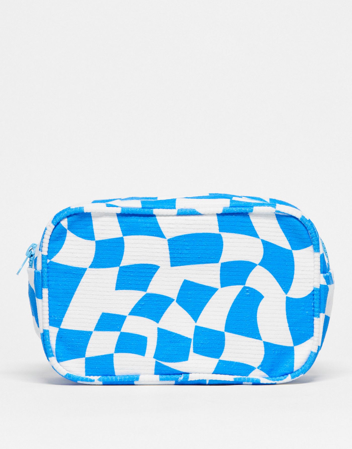 Daisy Street cord cosmetic bag in blue checkerboard