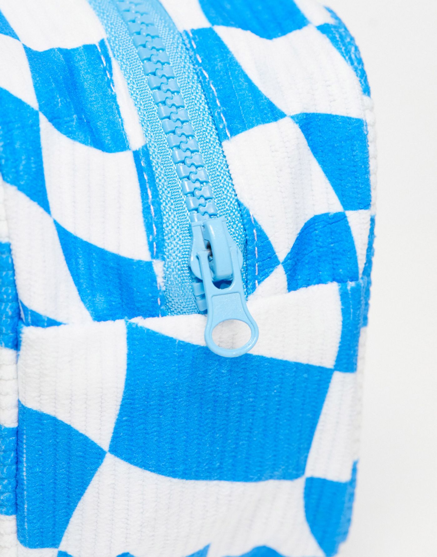 Daisy Street cord cosmetic bag in blue checkerboard