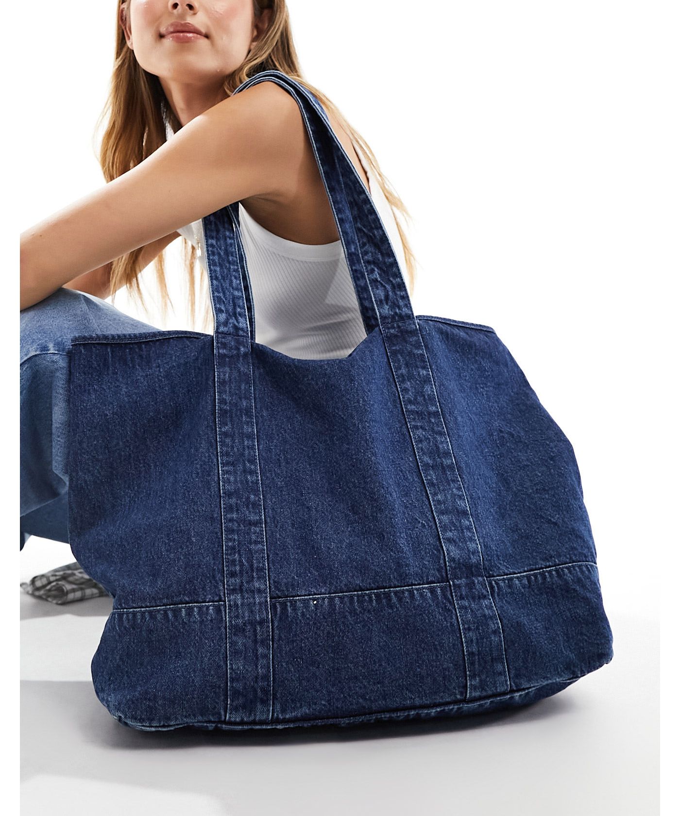 Pull&Bear denim shopper bag in dark blue