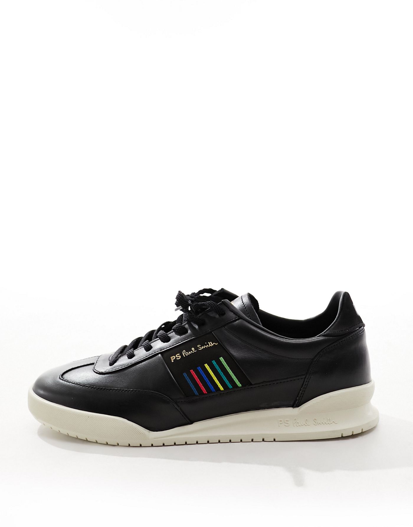 PS Paul Smith Dover side stripe white sole leather trainers in black