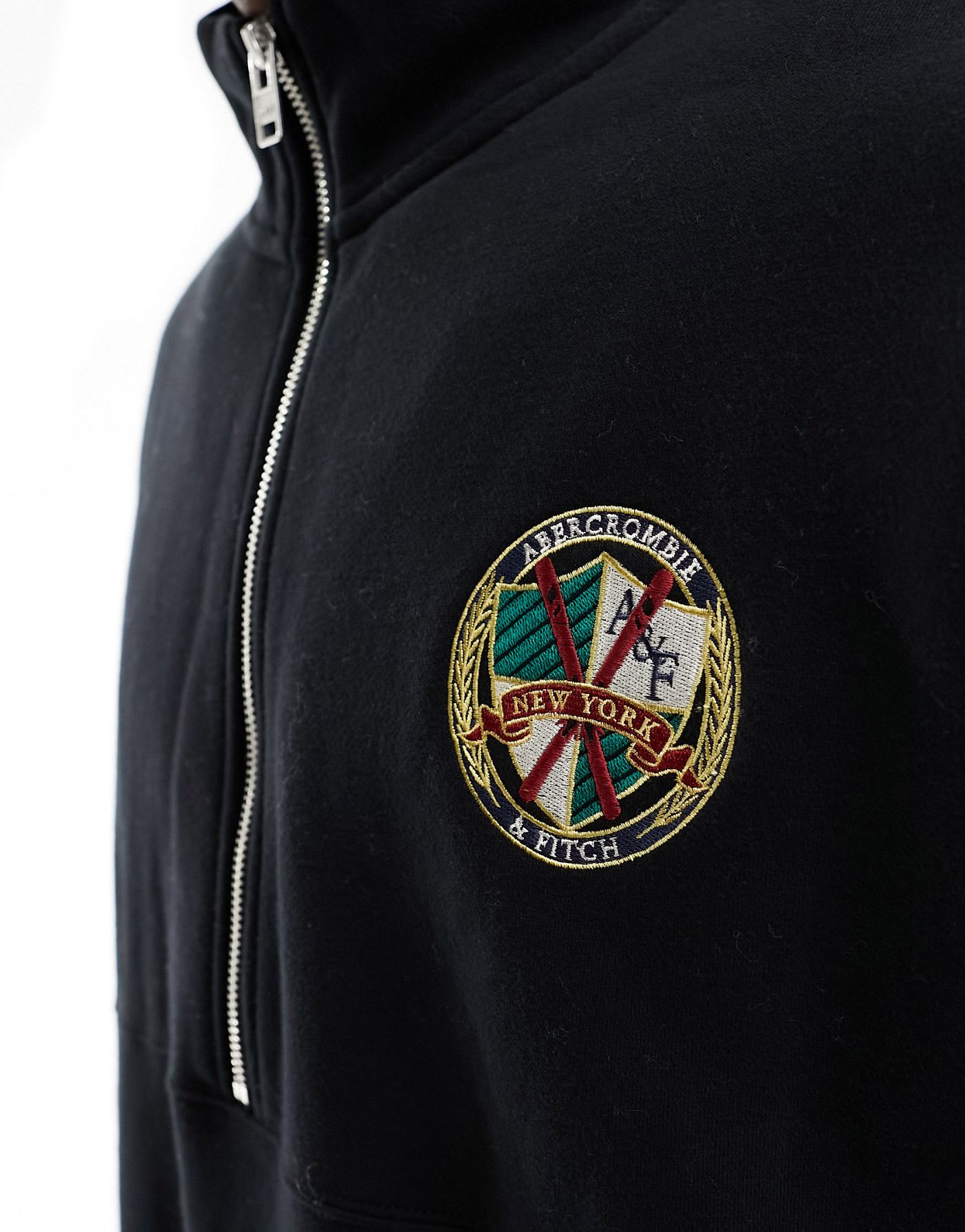 Abercrombie & Fitch ski badge oversized half zip sweatshirt in black co-ord