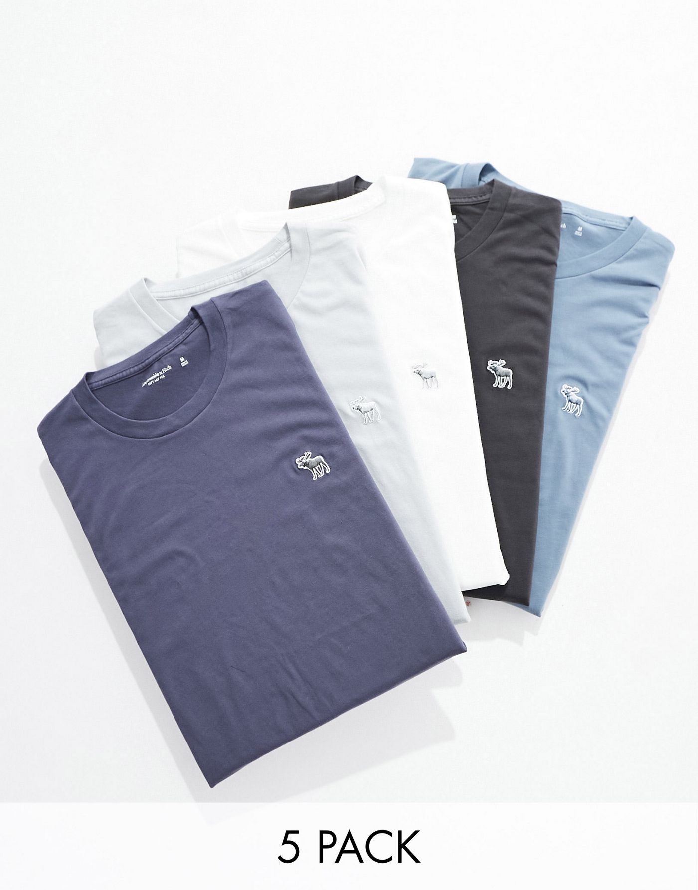 Abercrombie & Fitch 5 pack 3D icon logo t-shirt in tonal blues, grey, white