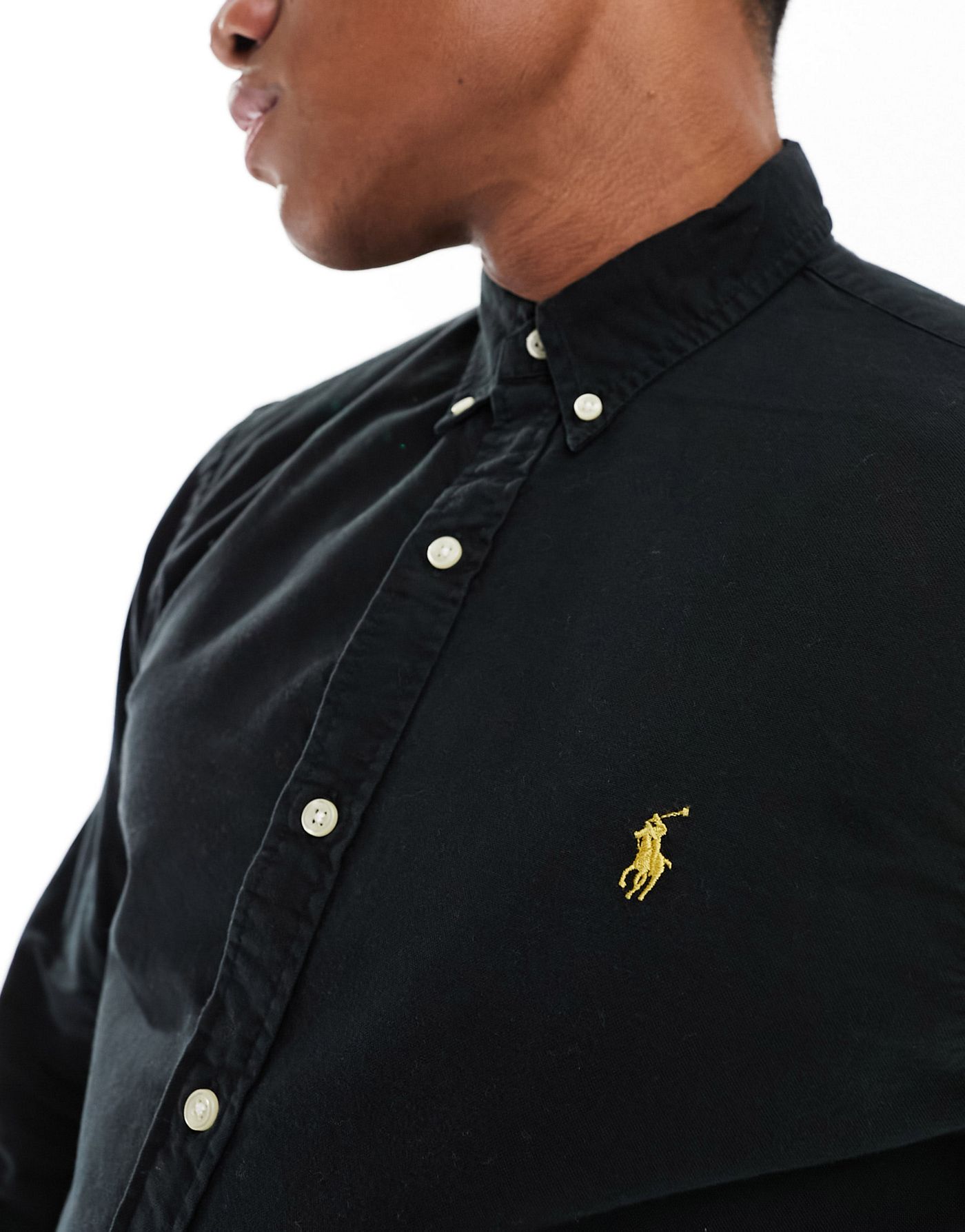 Polo Ralph Lauren gold icon logo slim fit garment dyed oxford shirt in black