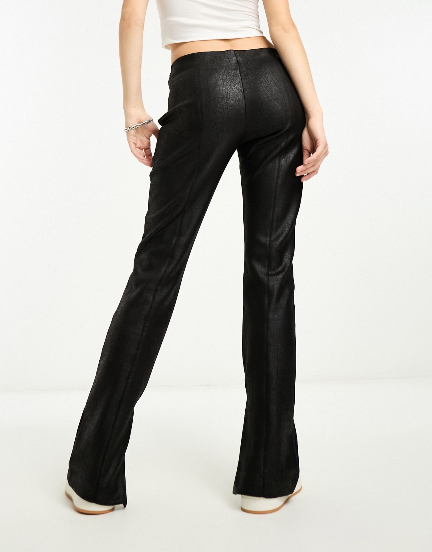 Weekday Dalia faux leather slim trousers in black
