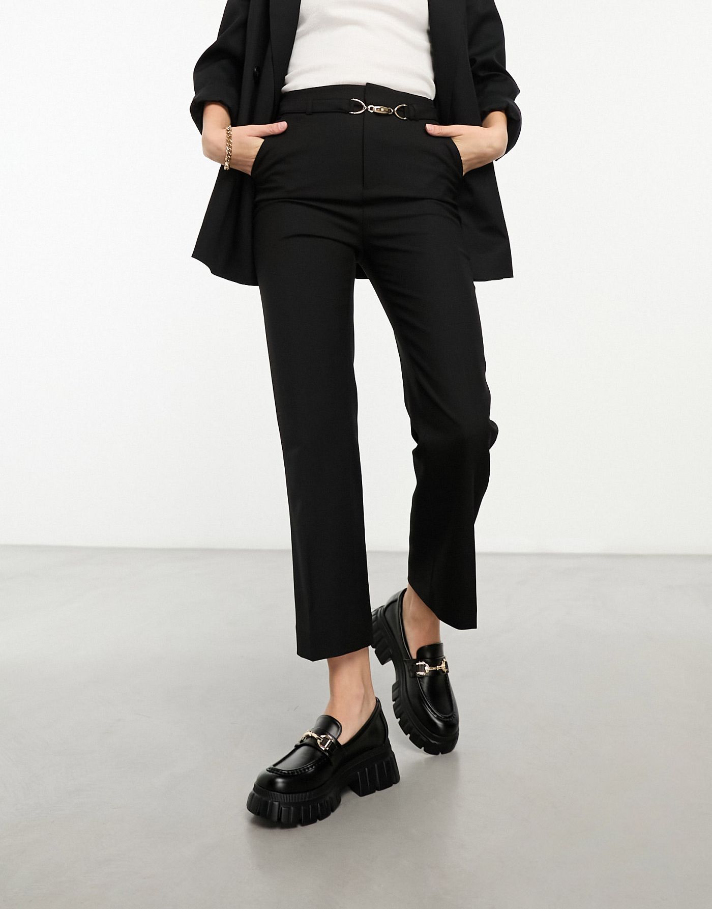 & Other Stories stretch wool blend trousers with self- belt detail  in black