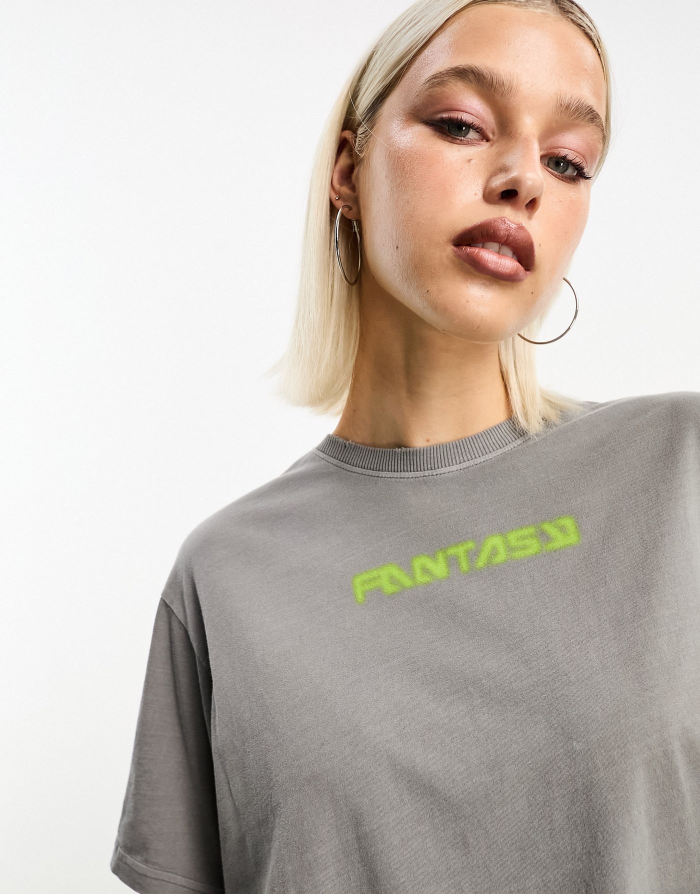 Weekday Gen oversized fantasy graphic print t-shirt with distressed detail in grey