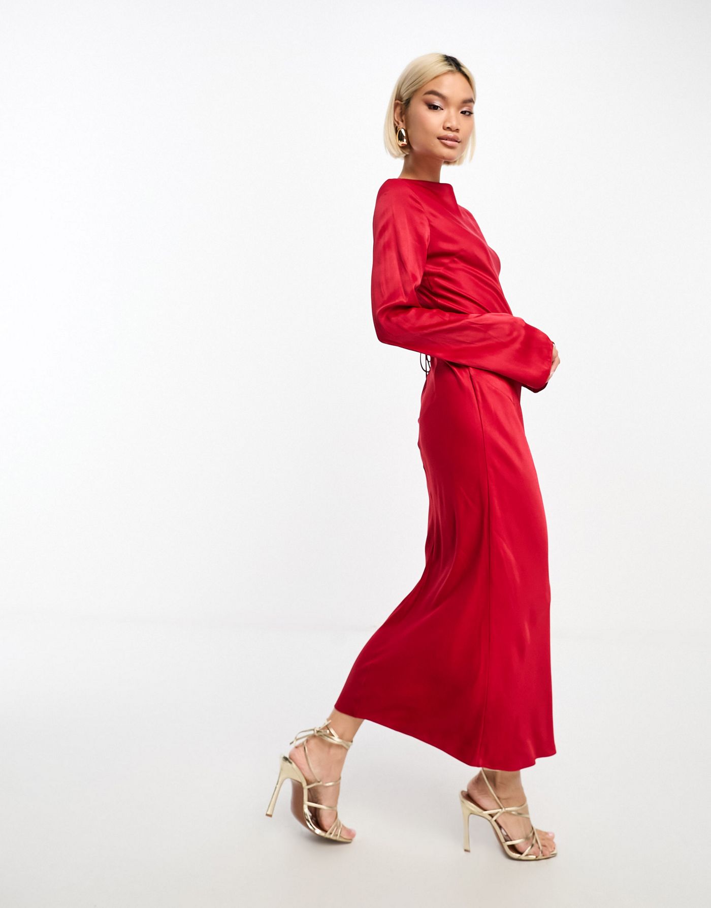 & Other Stories satin lace-up open back midi dress in red