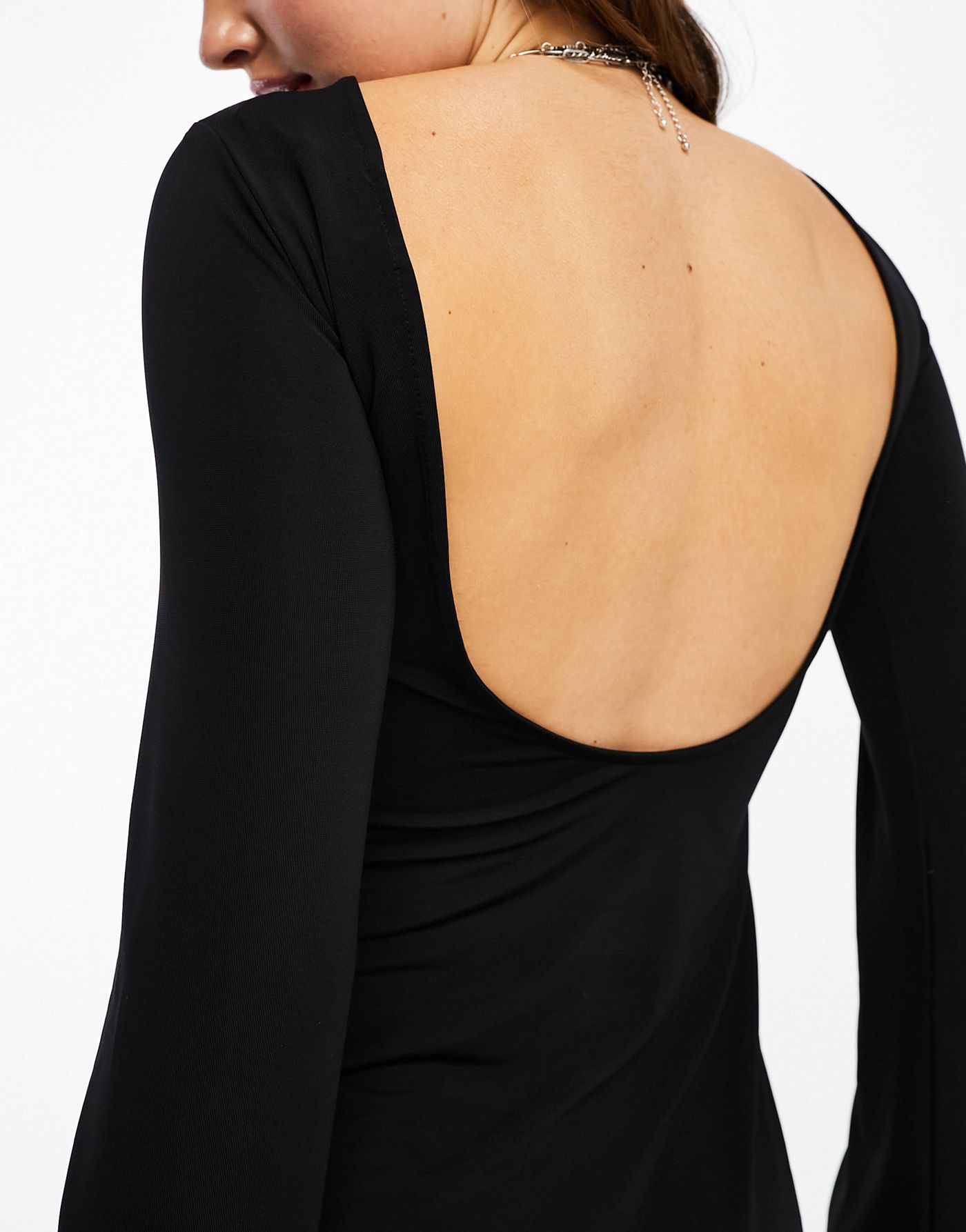 Weekday Clair mini dress with open back in black
