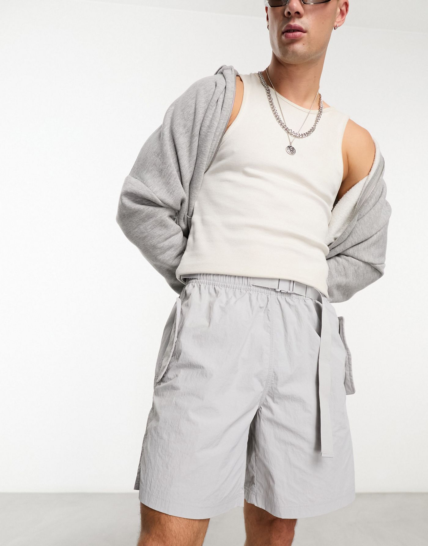 adidas Originals lightweight running short with adjustable waist belt in grey 