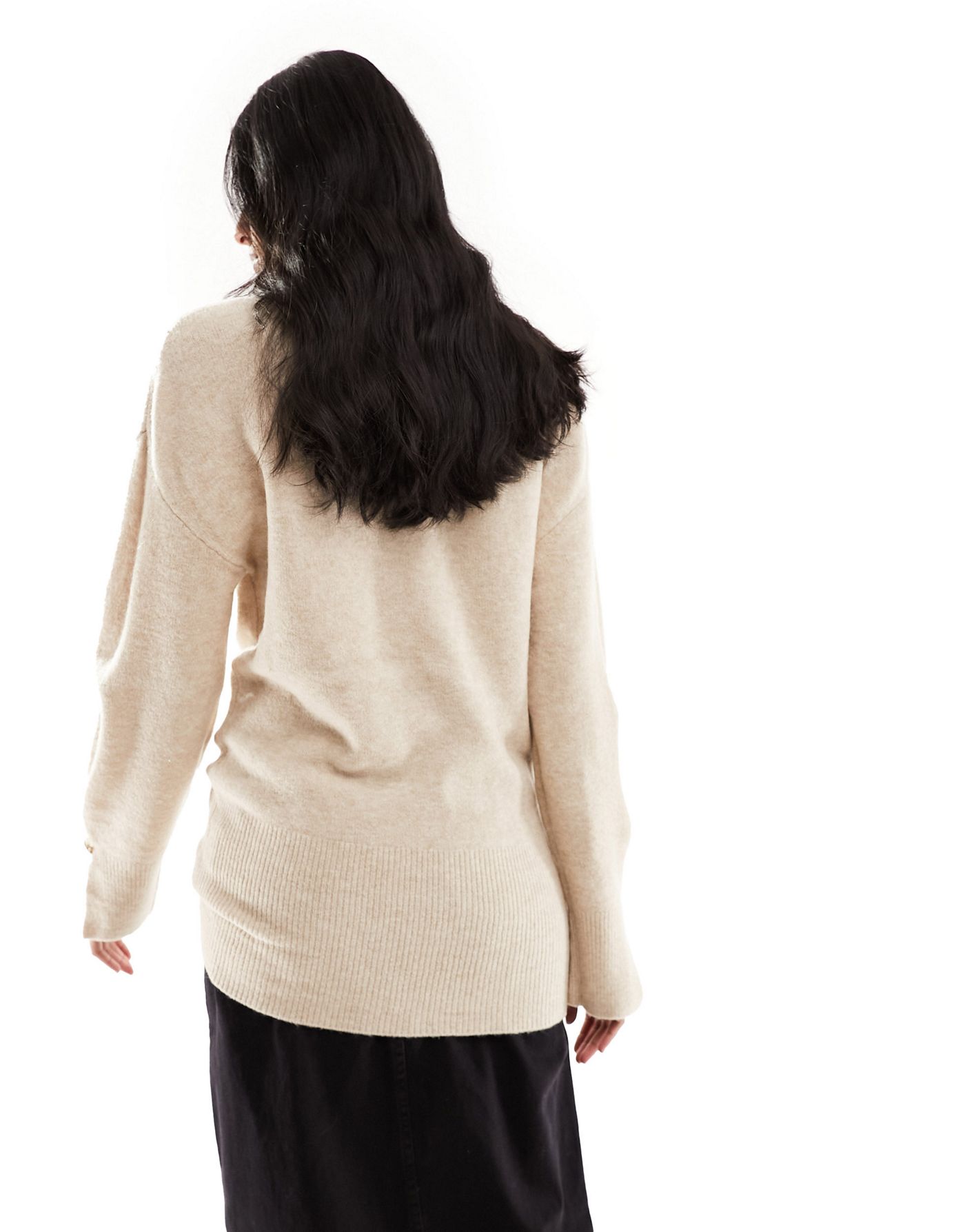 Morgan knitted wool jumper with button details in beige