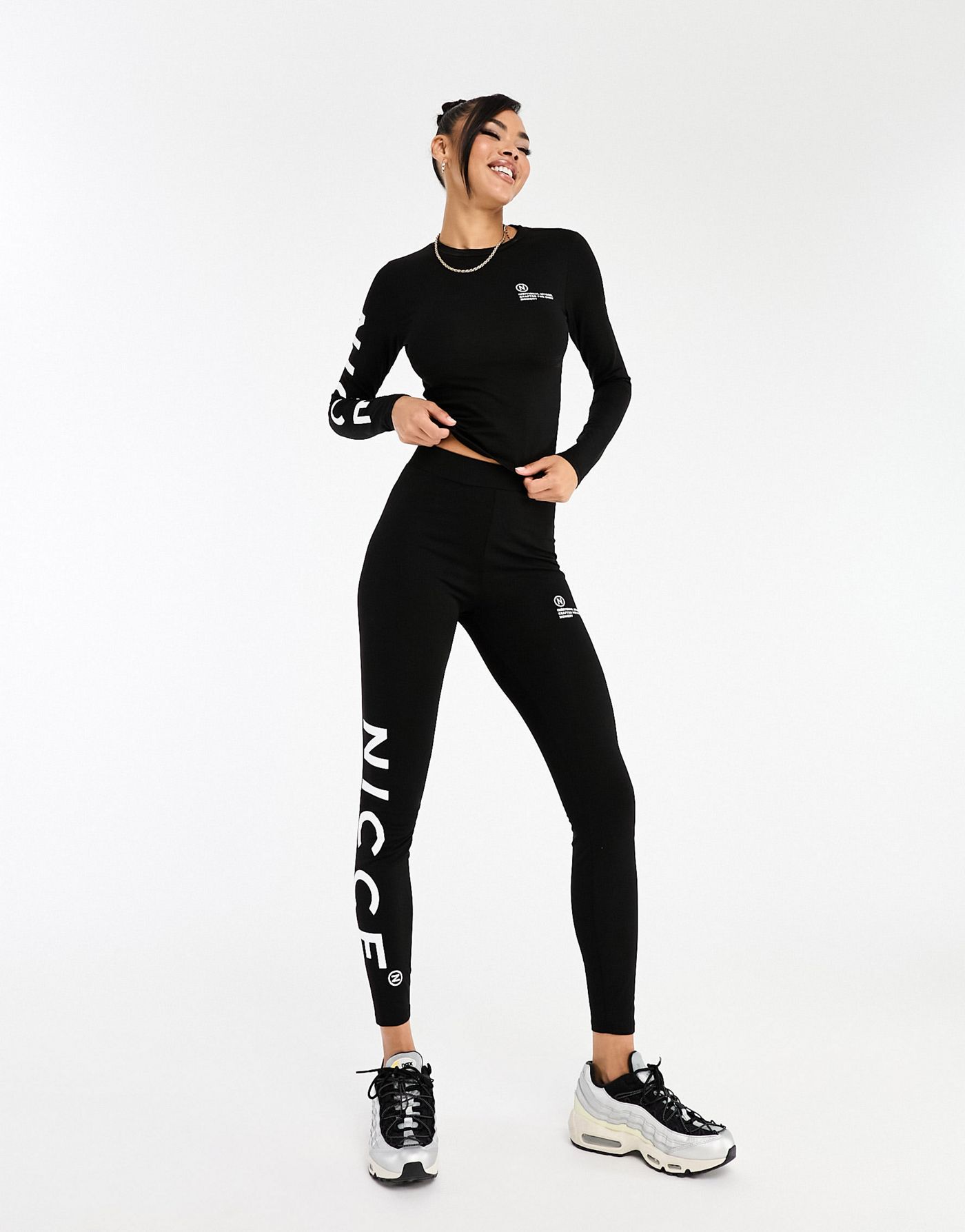 Nicce mara co-ord long sleeve top in black with sleeve print