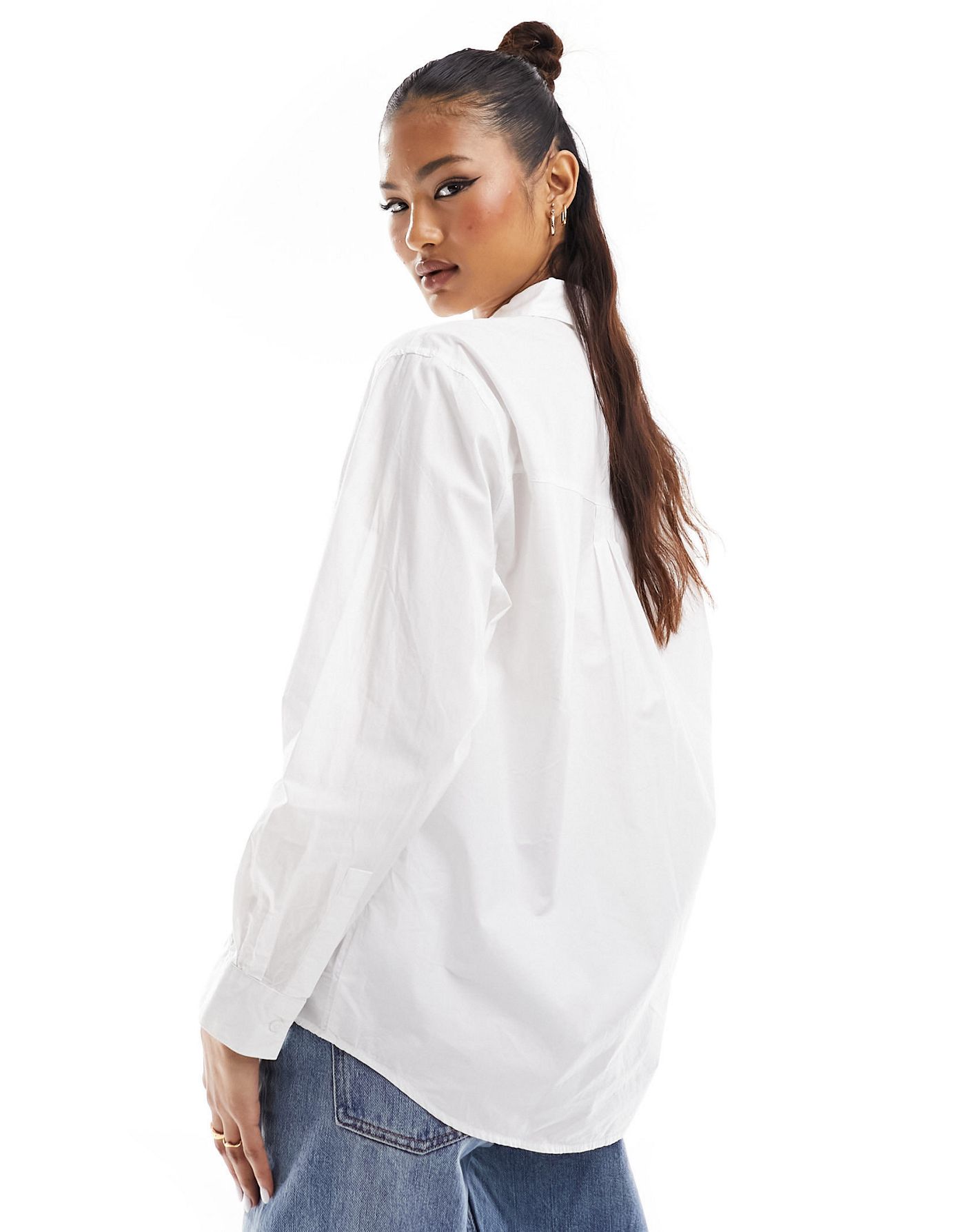 Pull&Bear oversized poplin shirt in white
