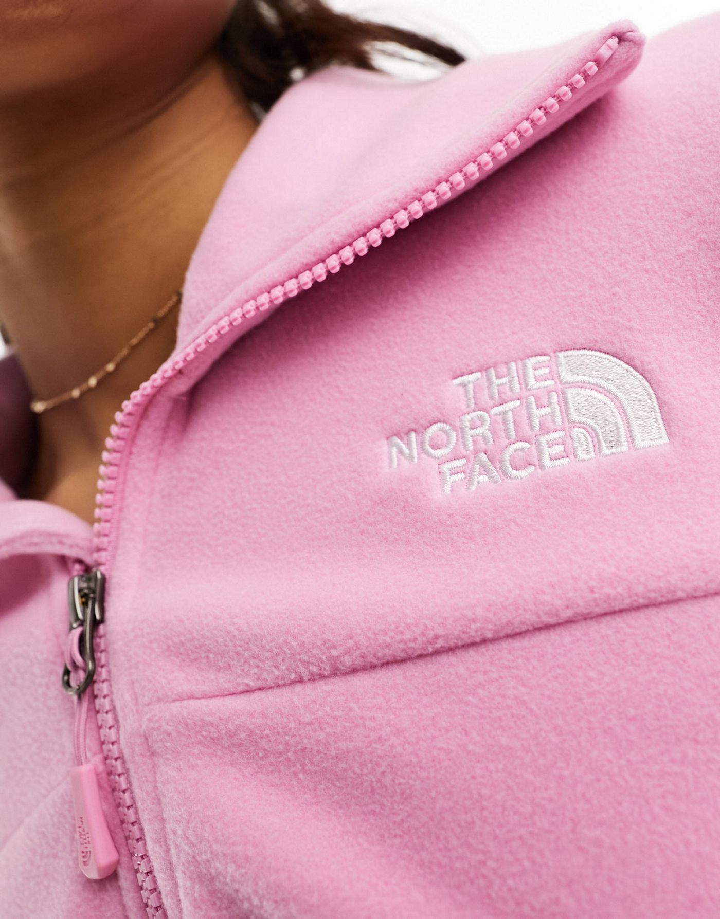 The North Face Glacier wide neck boxy 1/4 zip fleece in pink Exclusive at ASOS