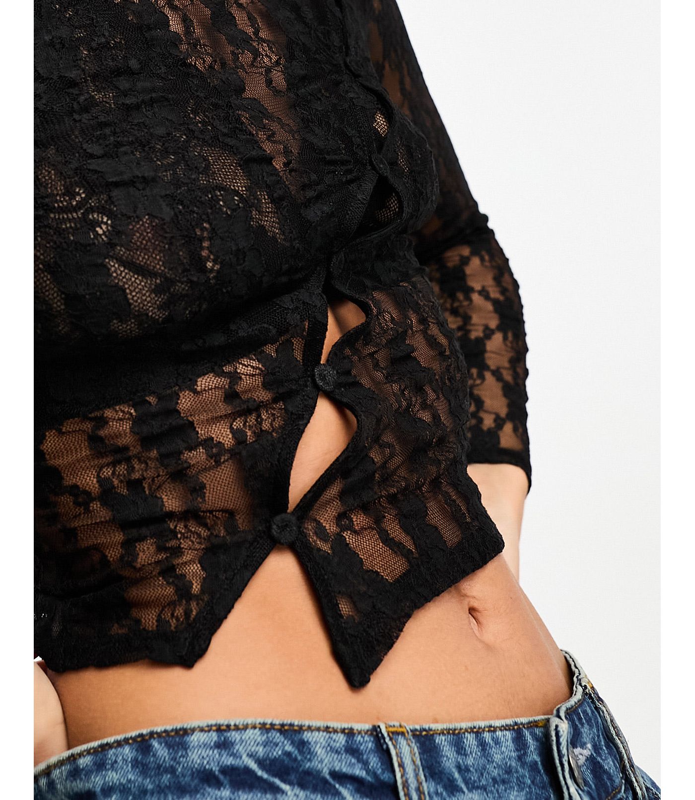Edited sheer lace top in black
