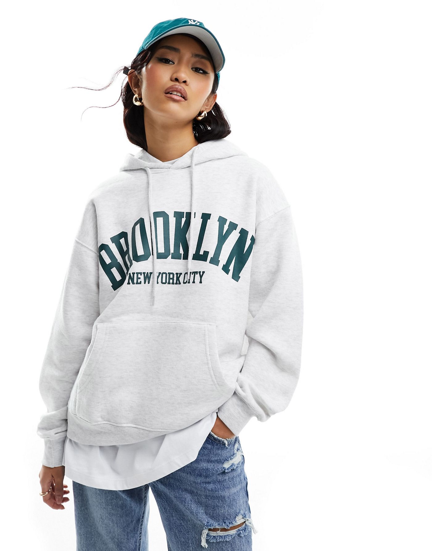 New Look Brooklyn hoodie in light grey