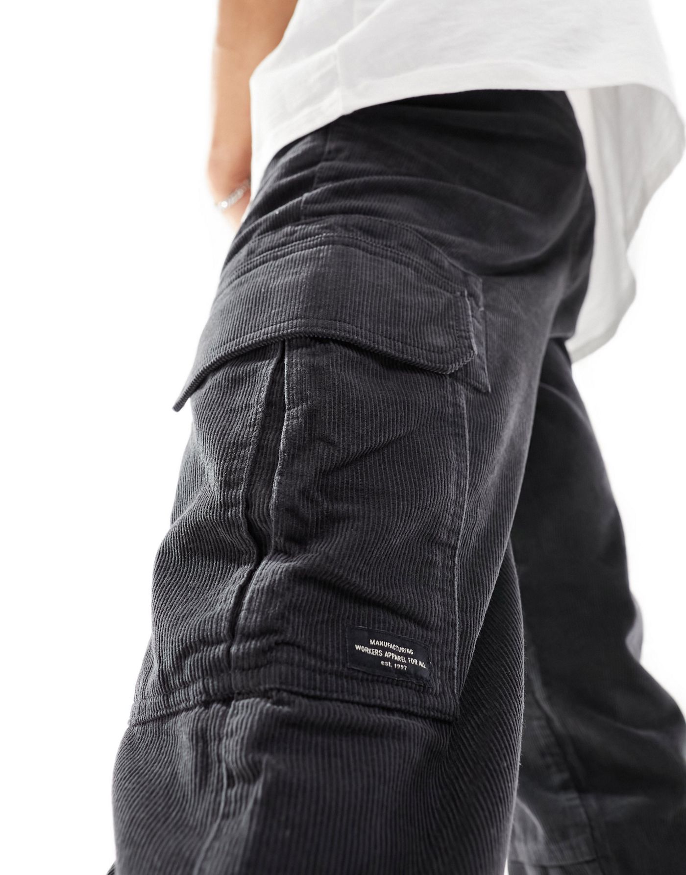 New Look cord cargo trouser in dark grey