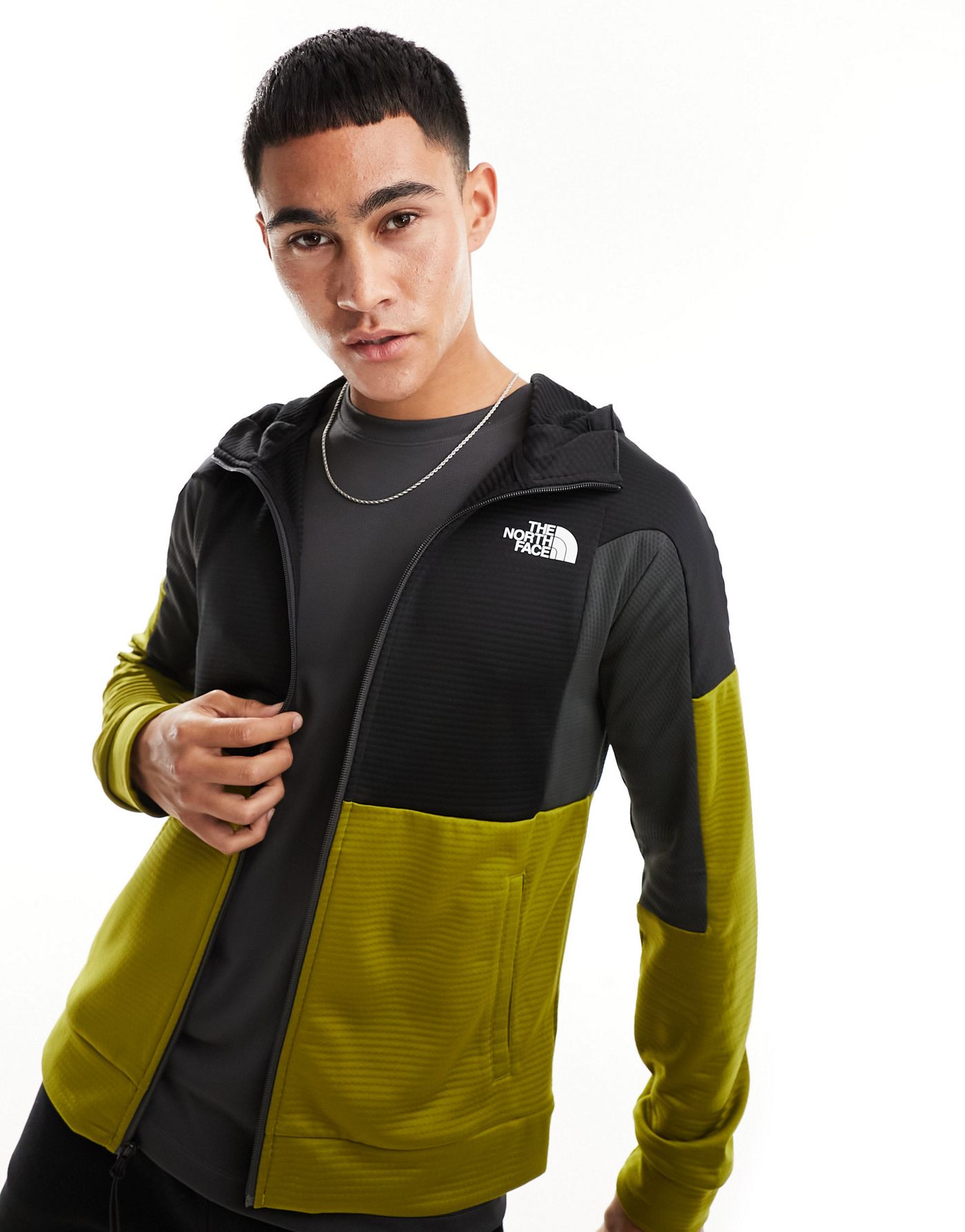 The North Face Training Mountain Athletic zip up fleece hoodie in khaki