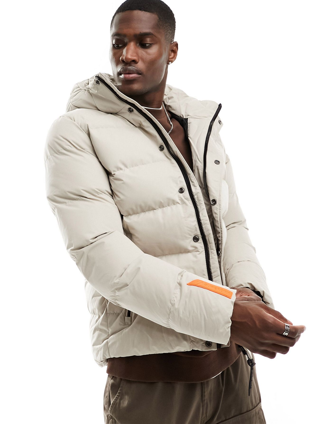 Superdry Hooded microfibre sports puffer jacket in chateau gray