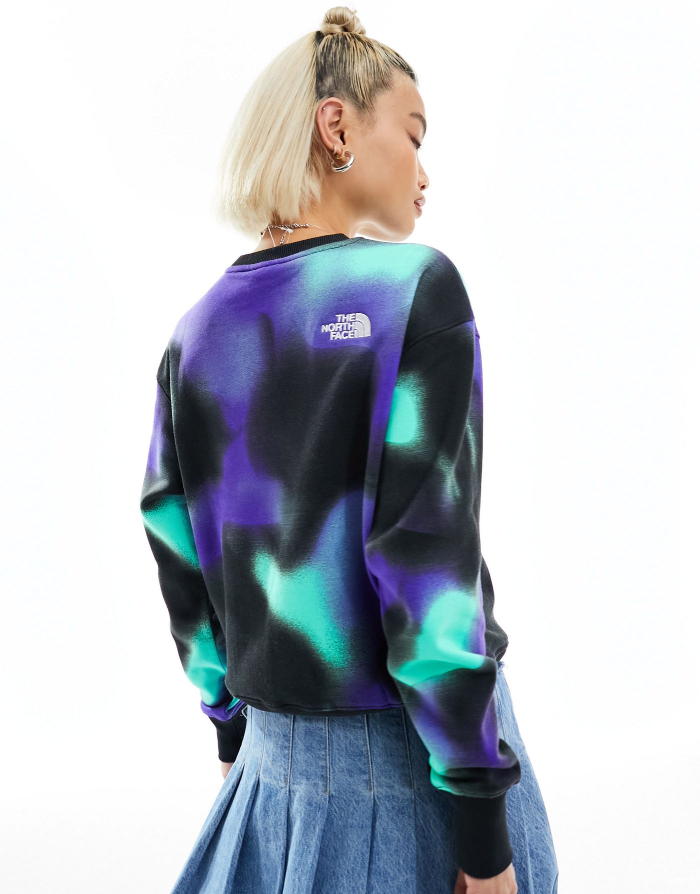 The North Face Essential oversized fleece sweatshirt in blue marble print Exclusive at ASOS