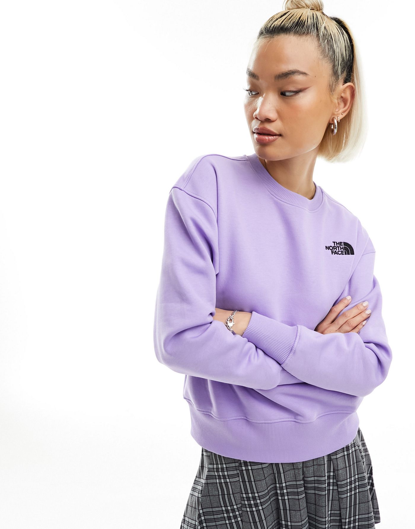 The North Face Essential oversized fleece sweatshirt in purple Exclusive at ASOS