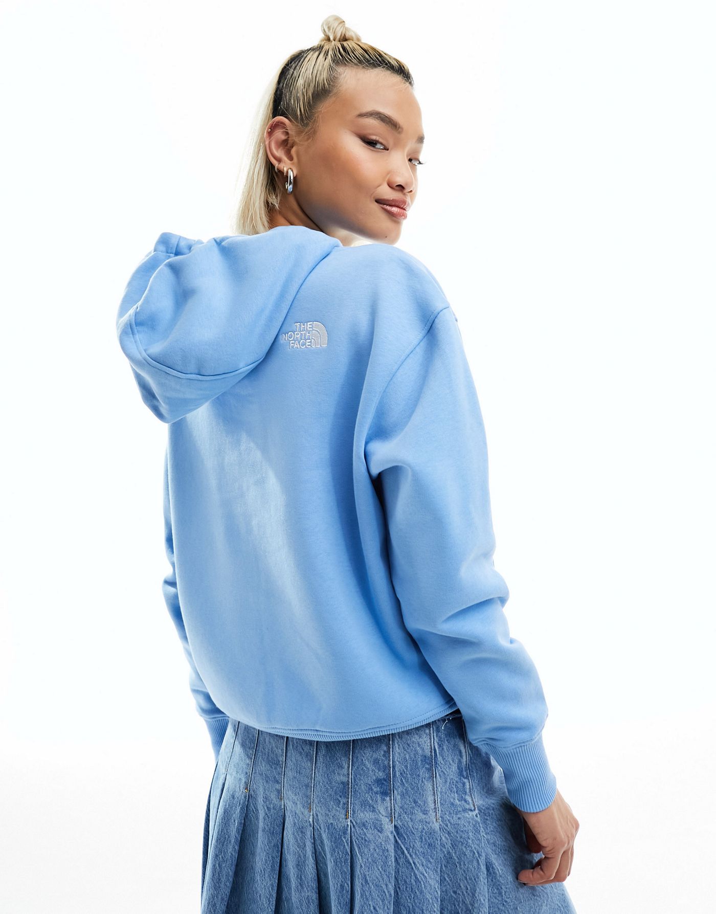 The North Face Essential oversized fleece hoodie in blue Exclusive at ASOS