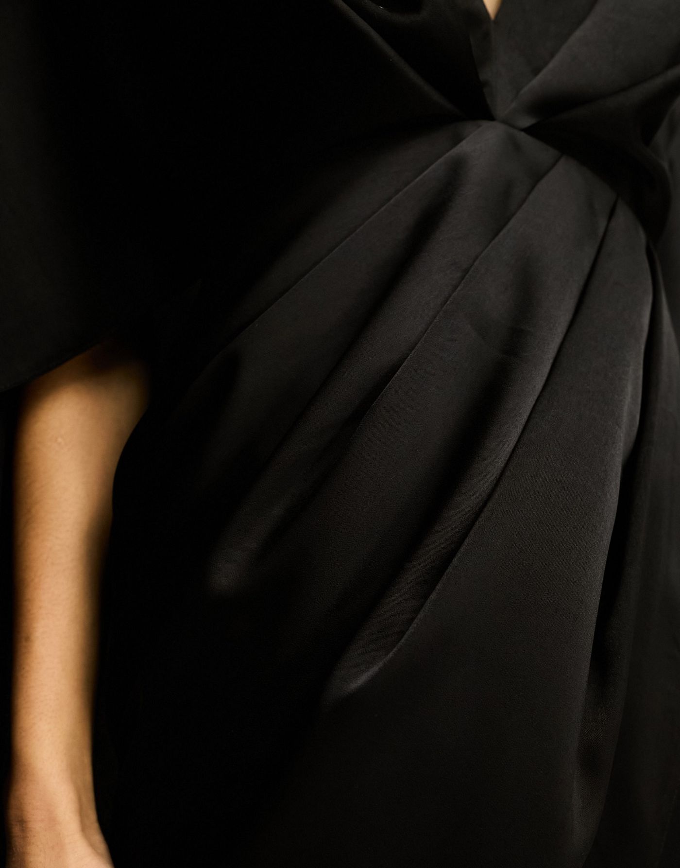 ASOS DESIGN satin batwing pleat midi dress with drape skirt in black