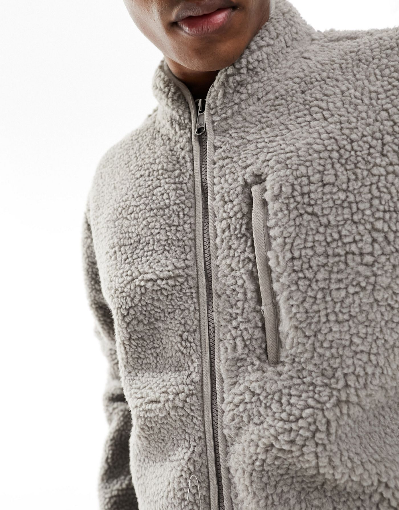Jack & Jones Premium heavy borg zip jacket in grey 