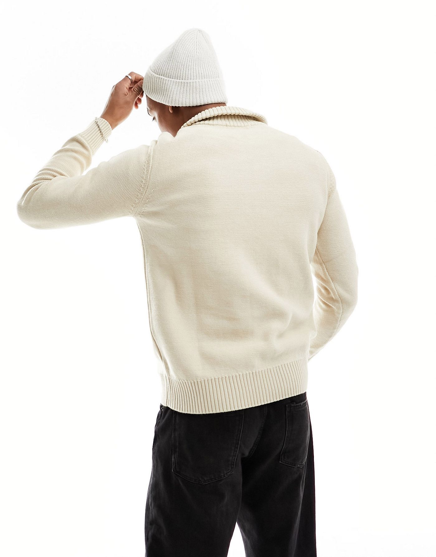 Selected Homme half zip knitted jumper in beige 
