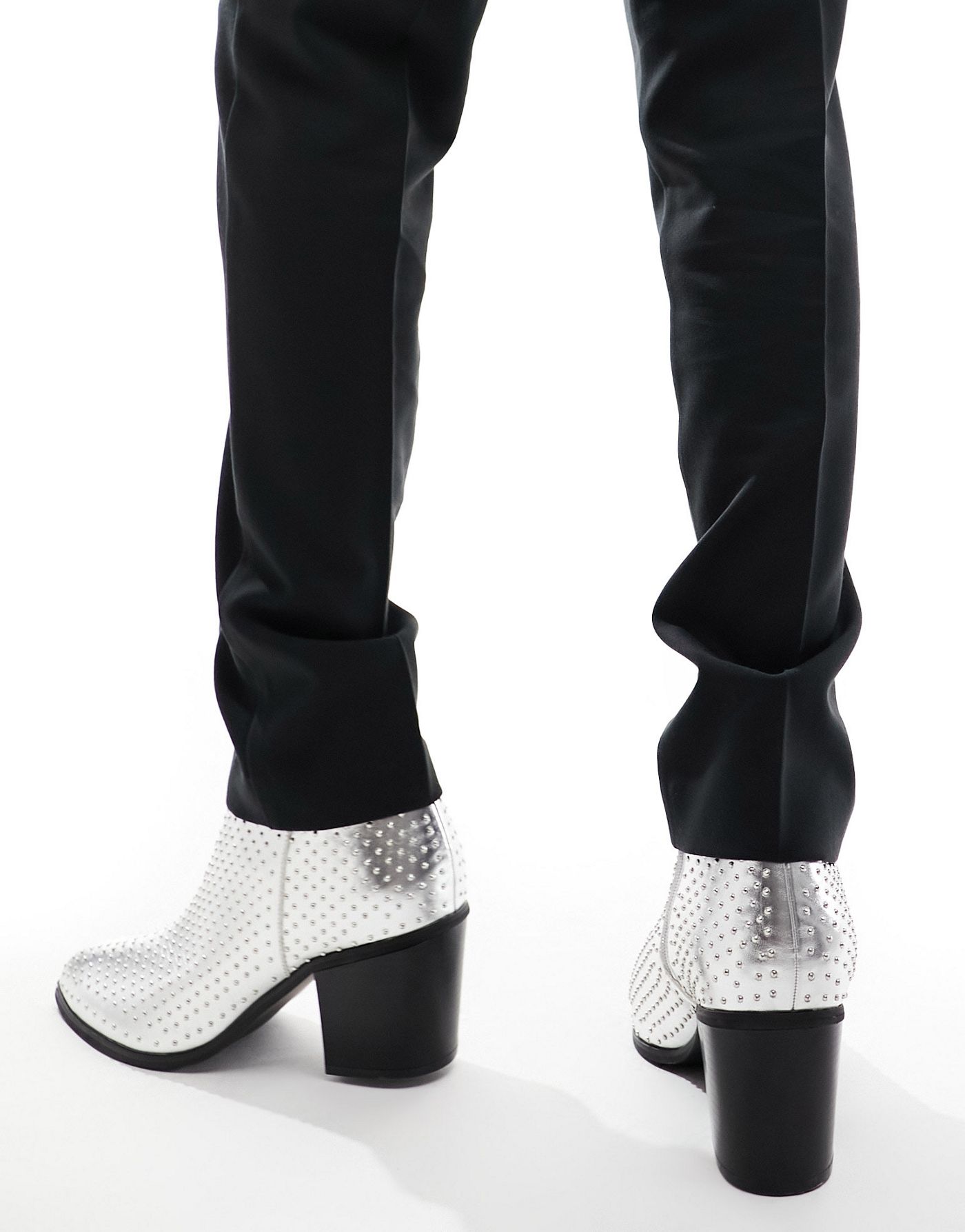ASOS DESIGN heeled chelsea boot in silver with studs
