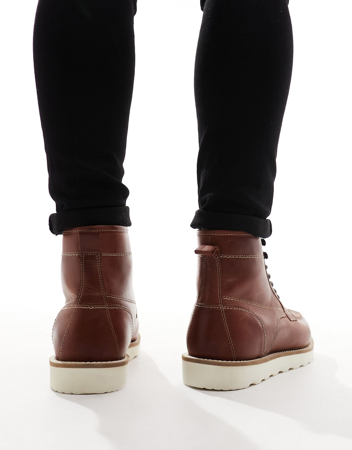 ASOS DESIGN lace up boot in brown leather with contrast sole