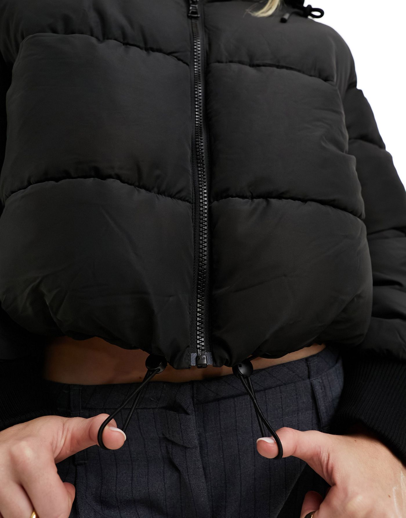 Monki cropped hooded padded jacket in black