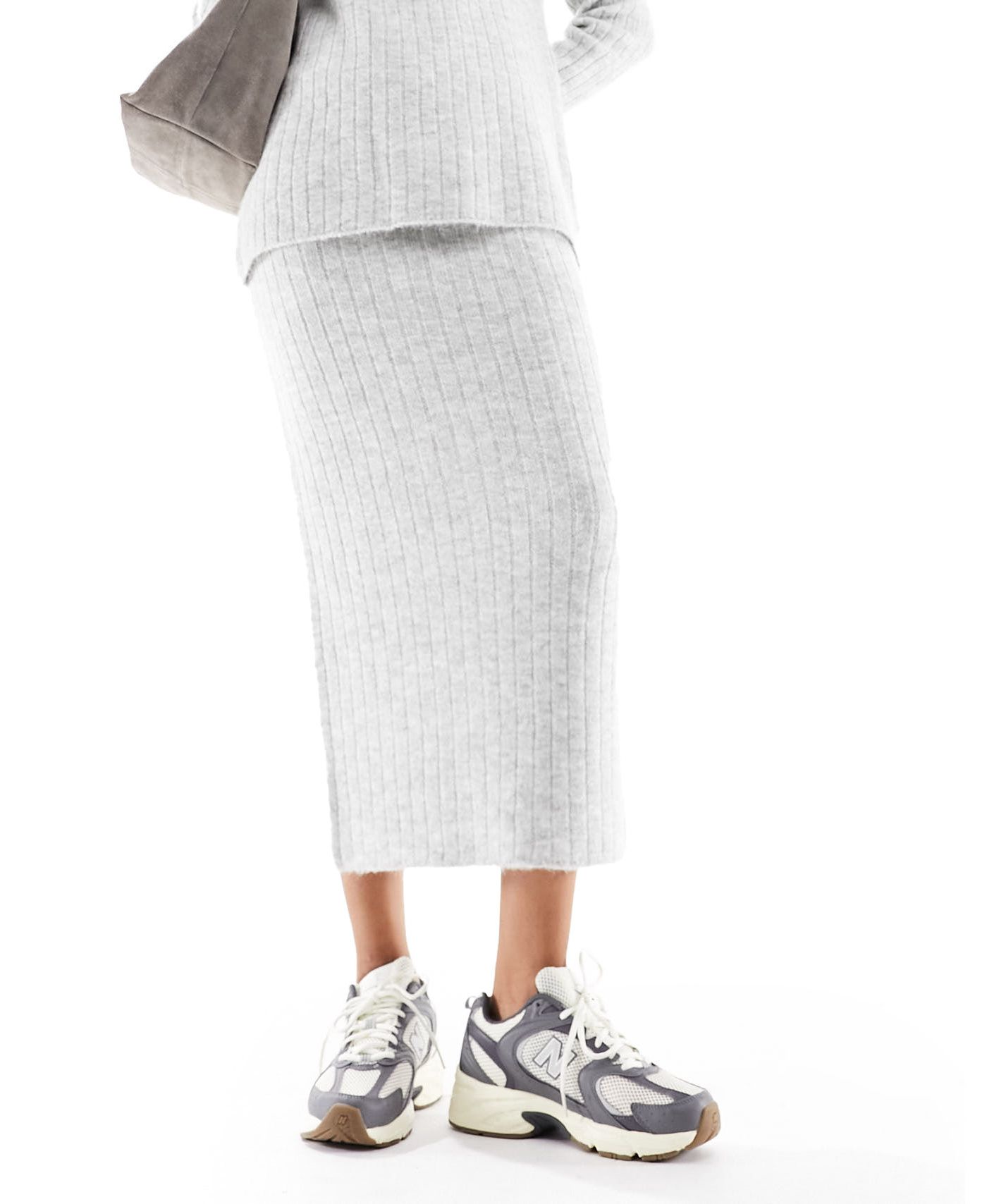 ASOS DESIGN knitted midi skirt in rib co-ord in grey