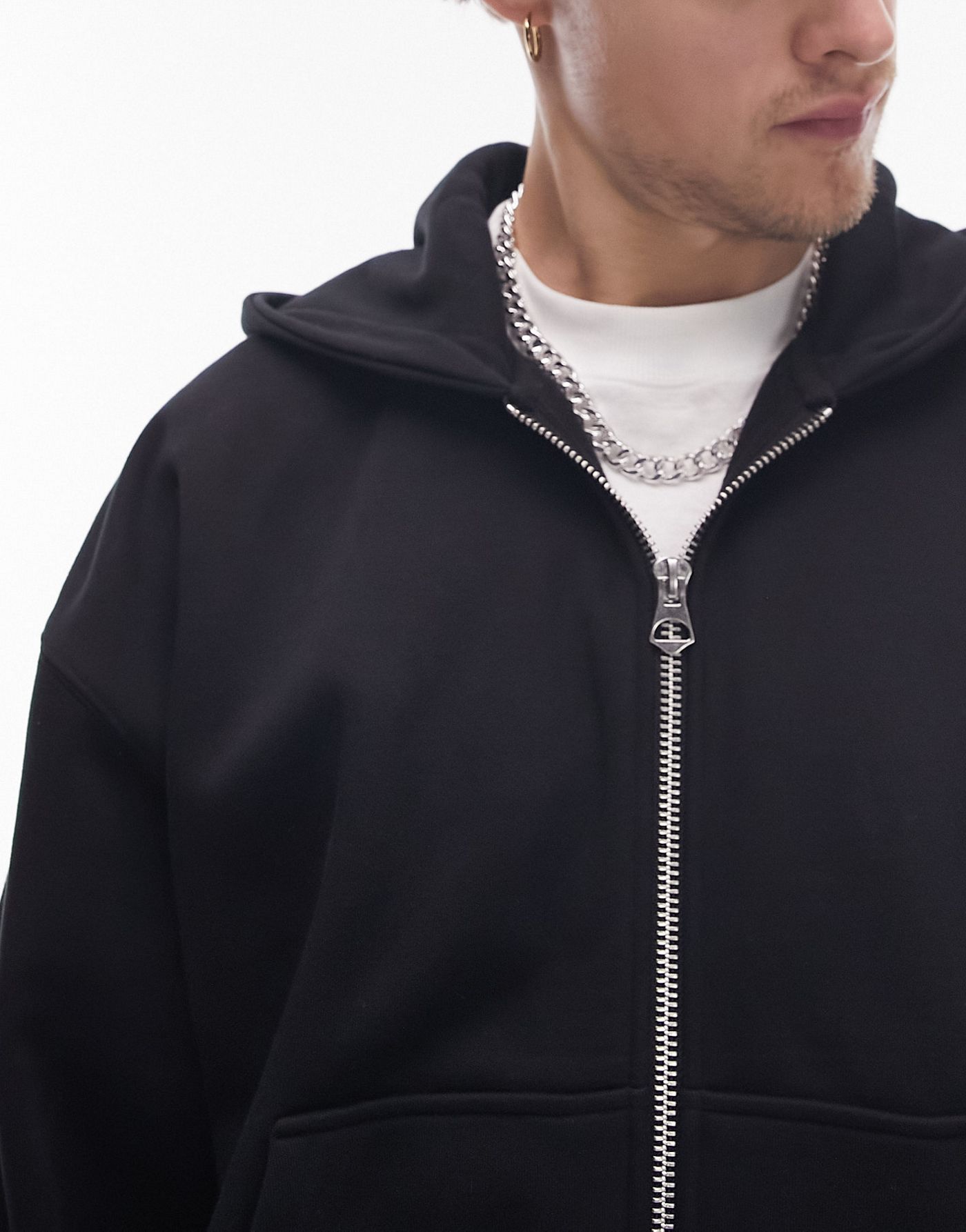Topman premium heavyweight oversized full zip hoodie in black