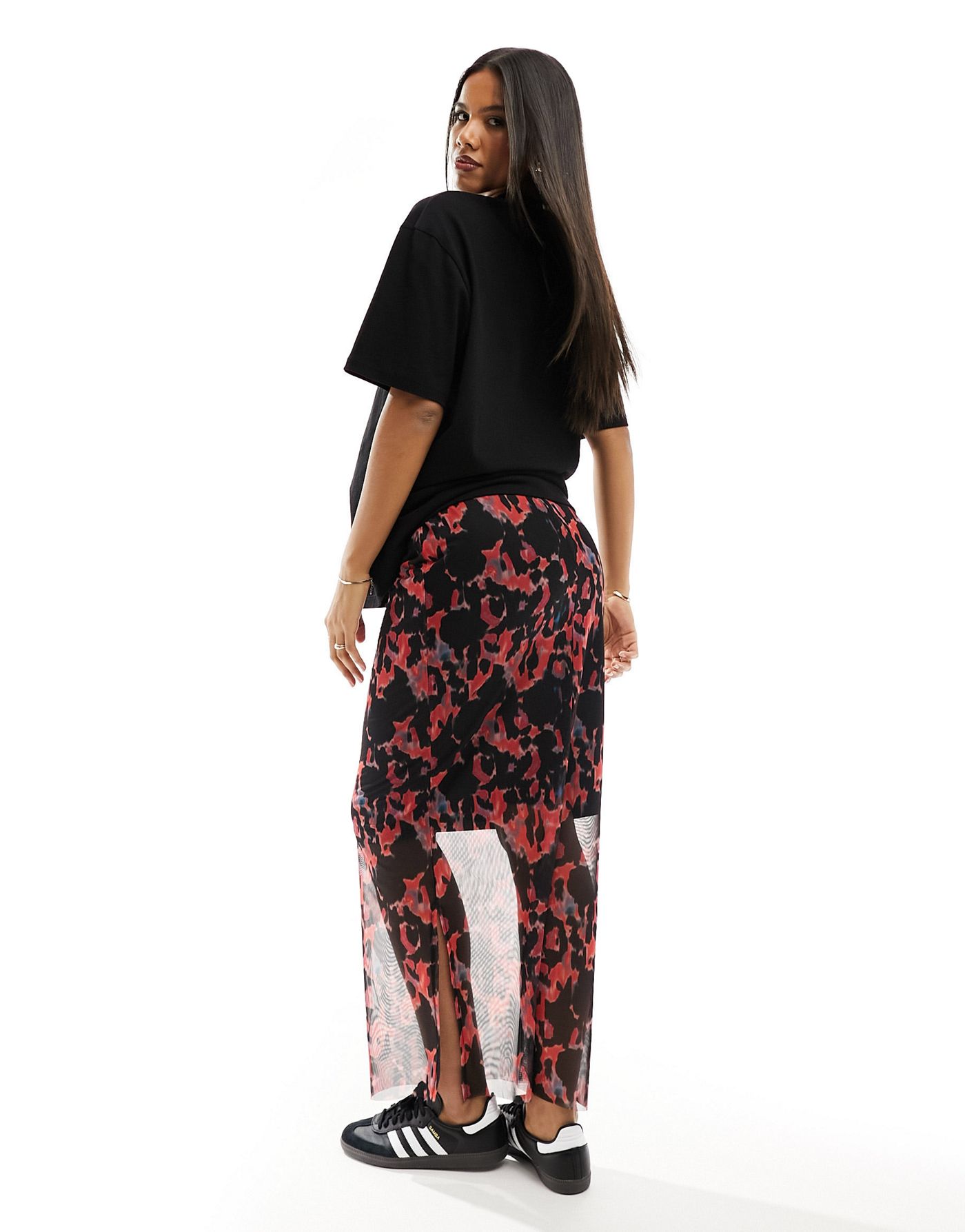 Mamalcious Maternity abstract mesh maxi skirt in red abstract print