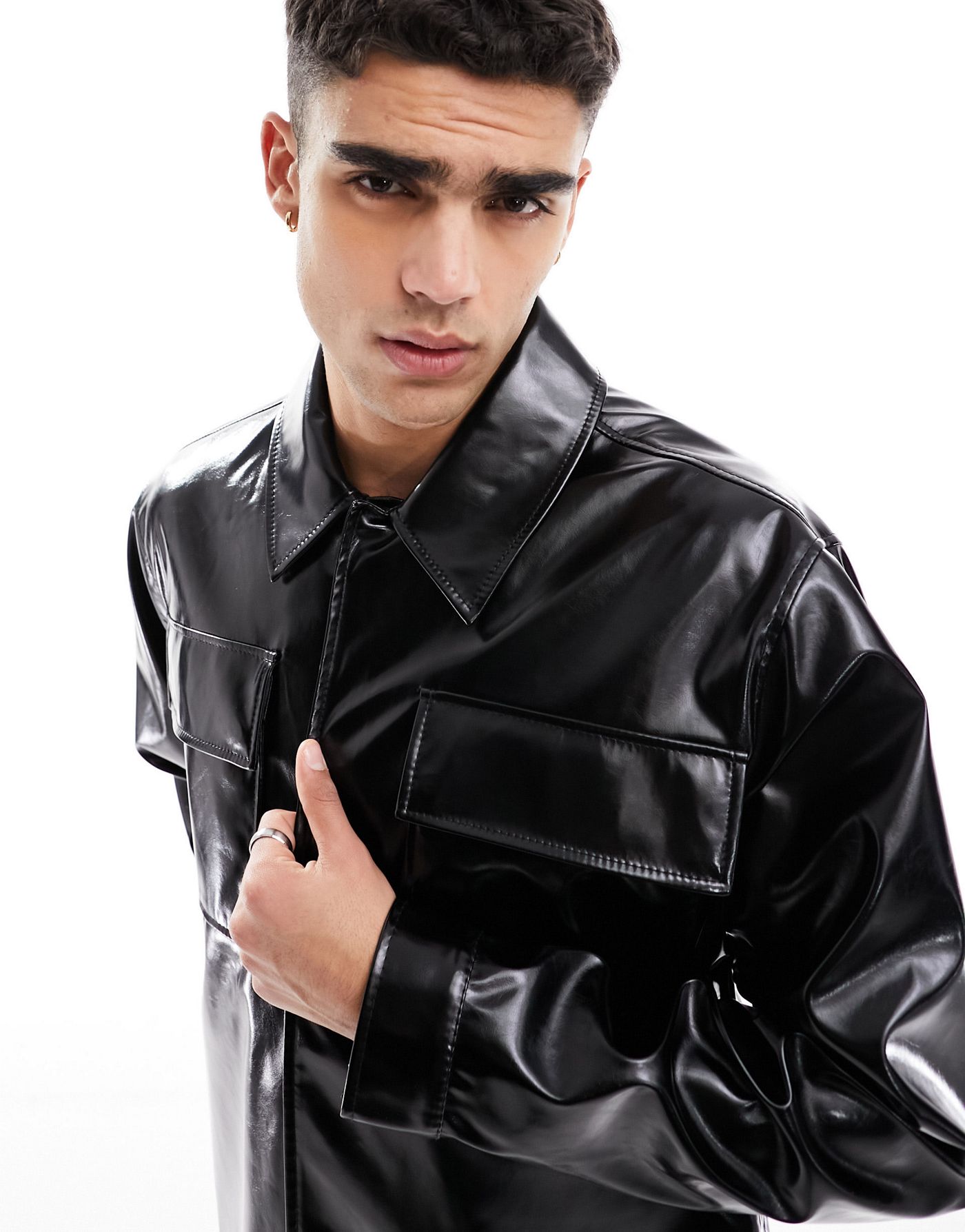 ASOS DESIGN oversized faux leather shacket in black