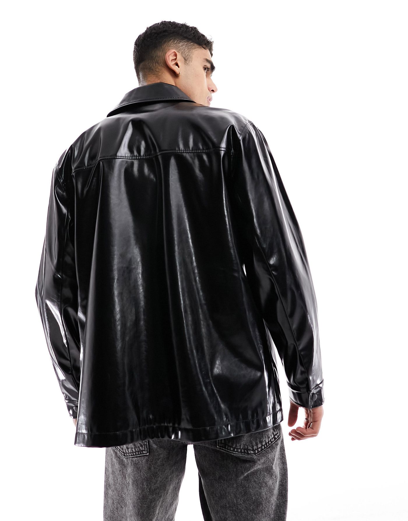 ASOS DESIGN oversized faux leather shacket in black