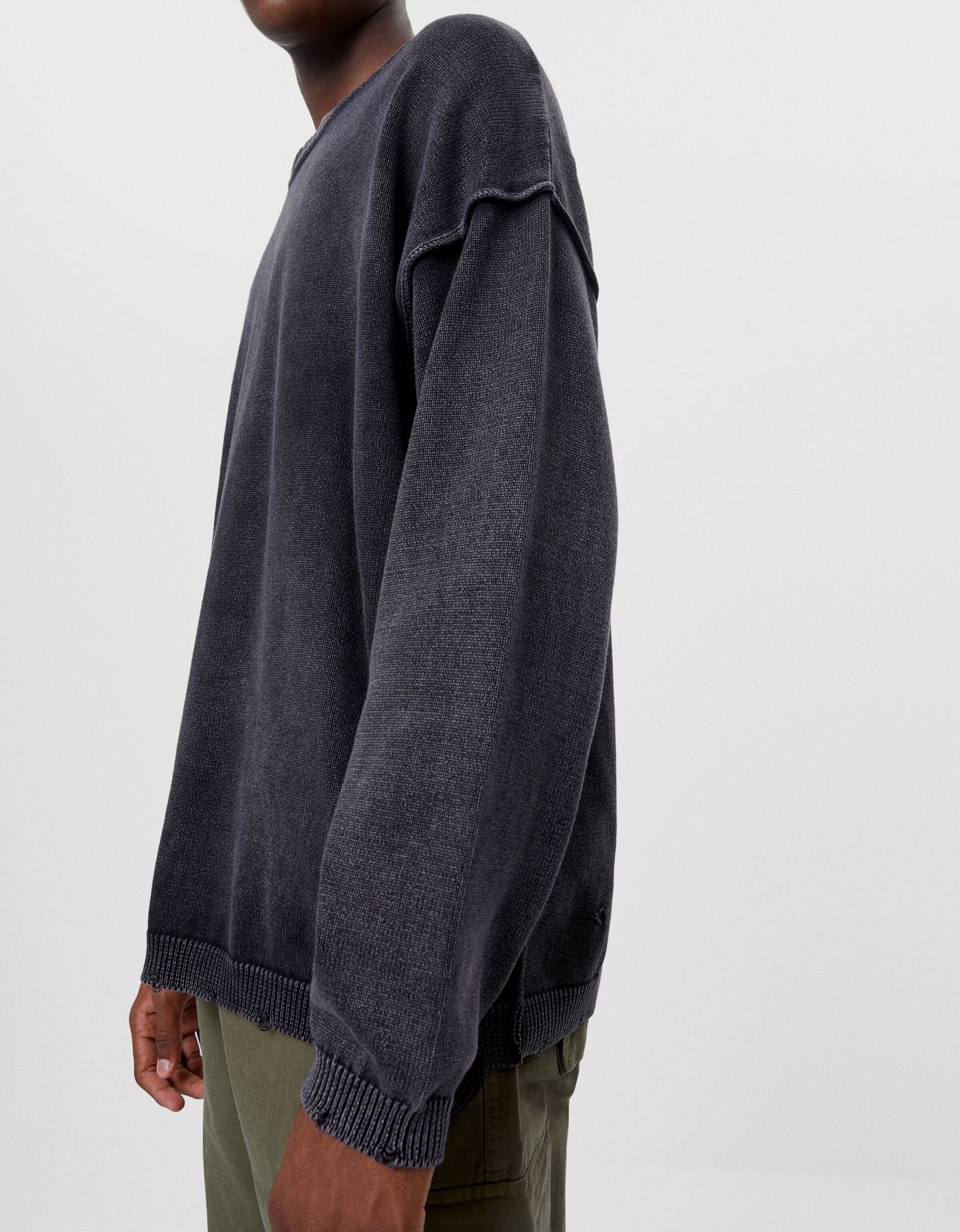 Bershka garment dyed jumper in grey