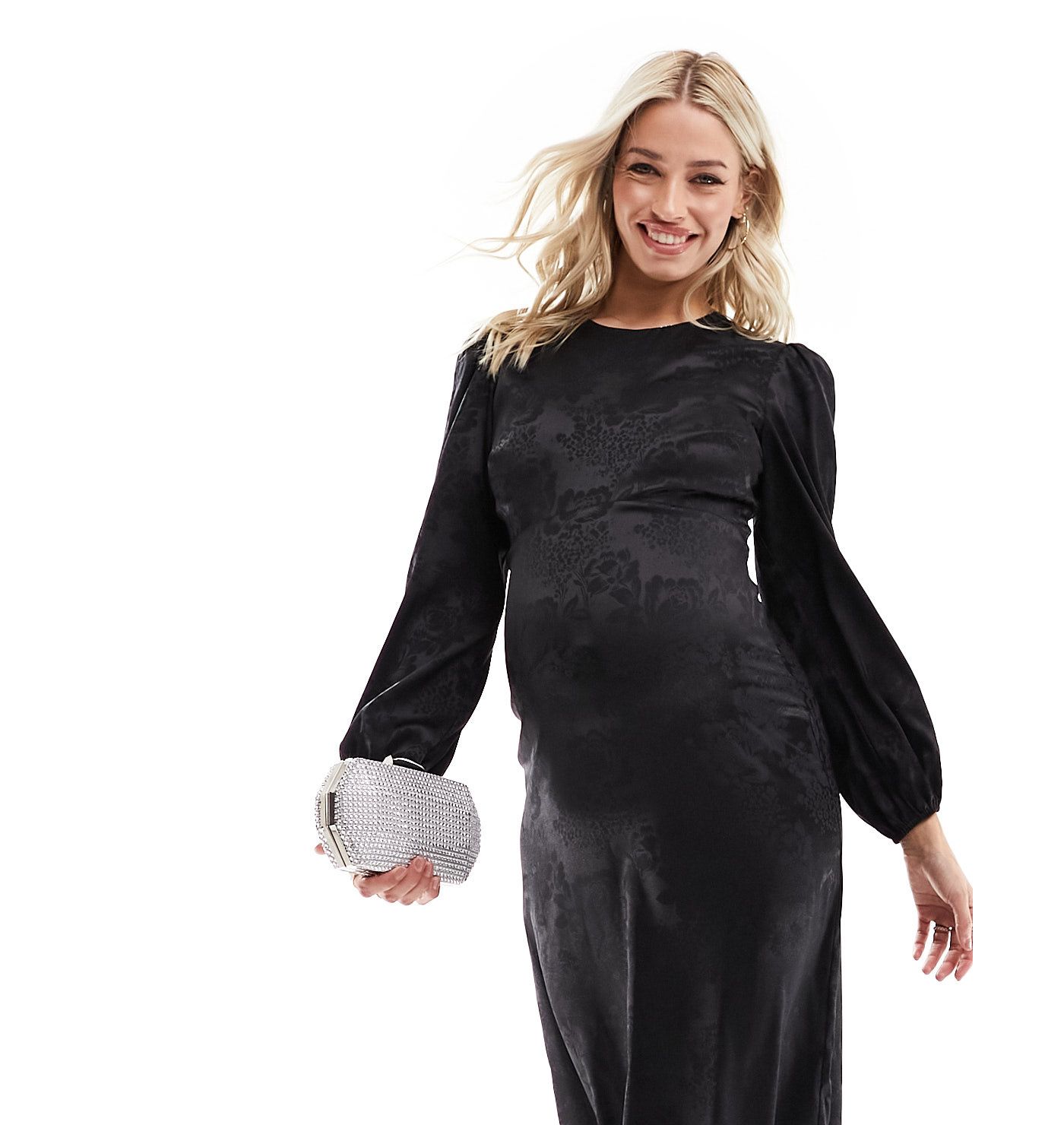 Flounce London Maternity satin maxi dress in black