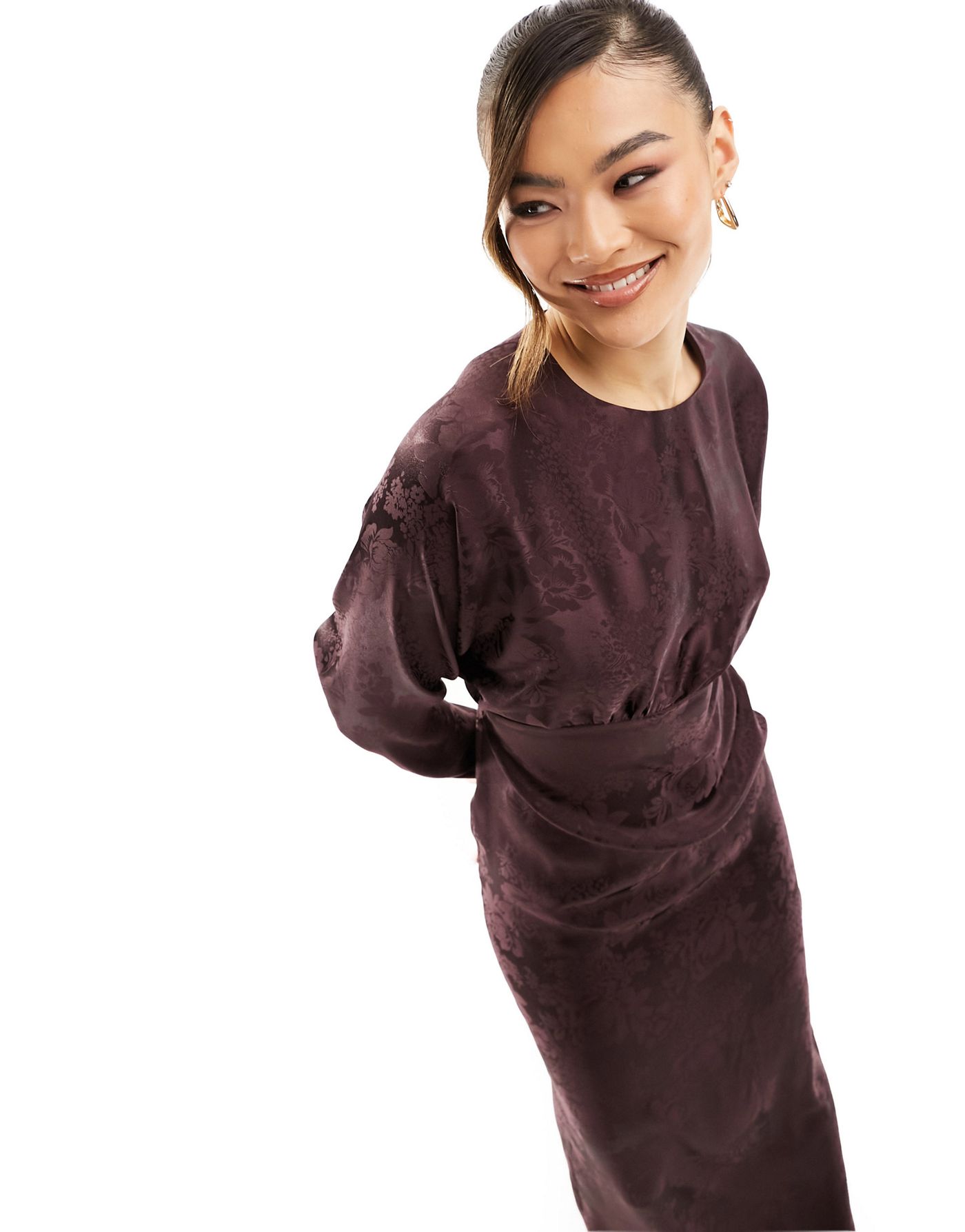 Flounce London satin maxi dress with kimono sleeve in chocolate