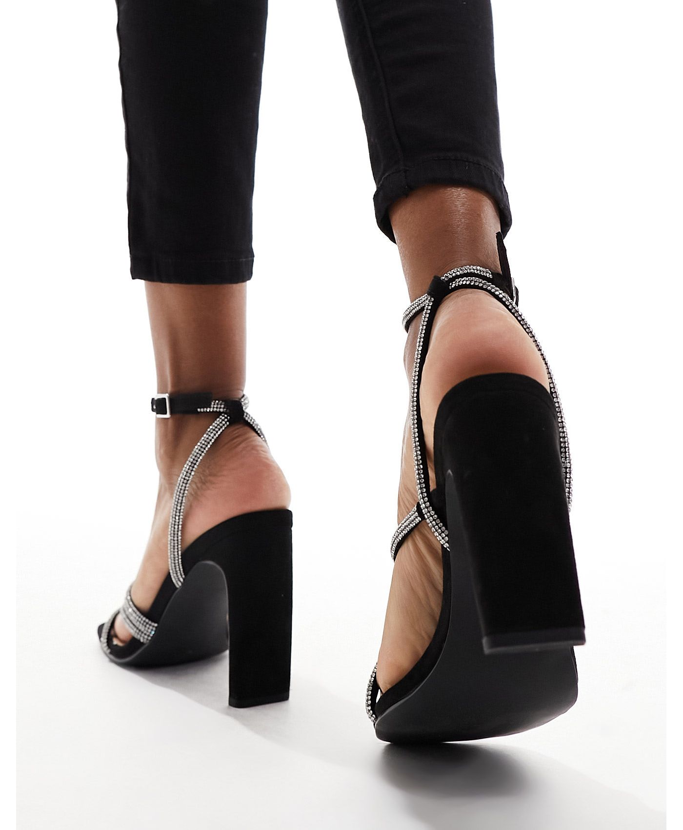 New Look strappy bling heeled sandal in black