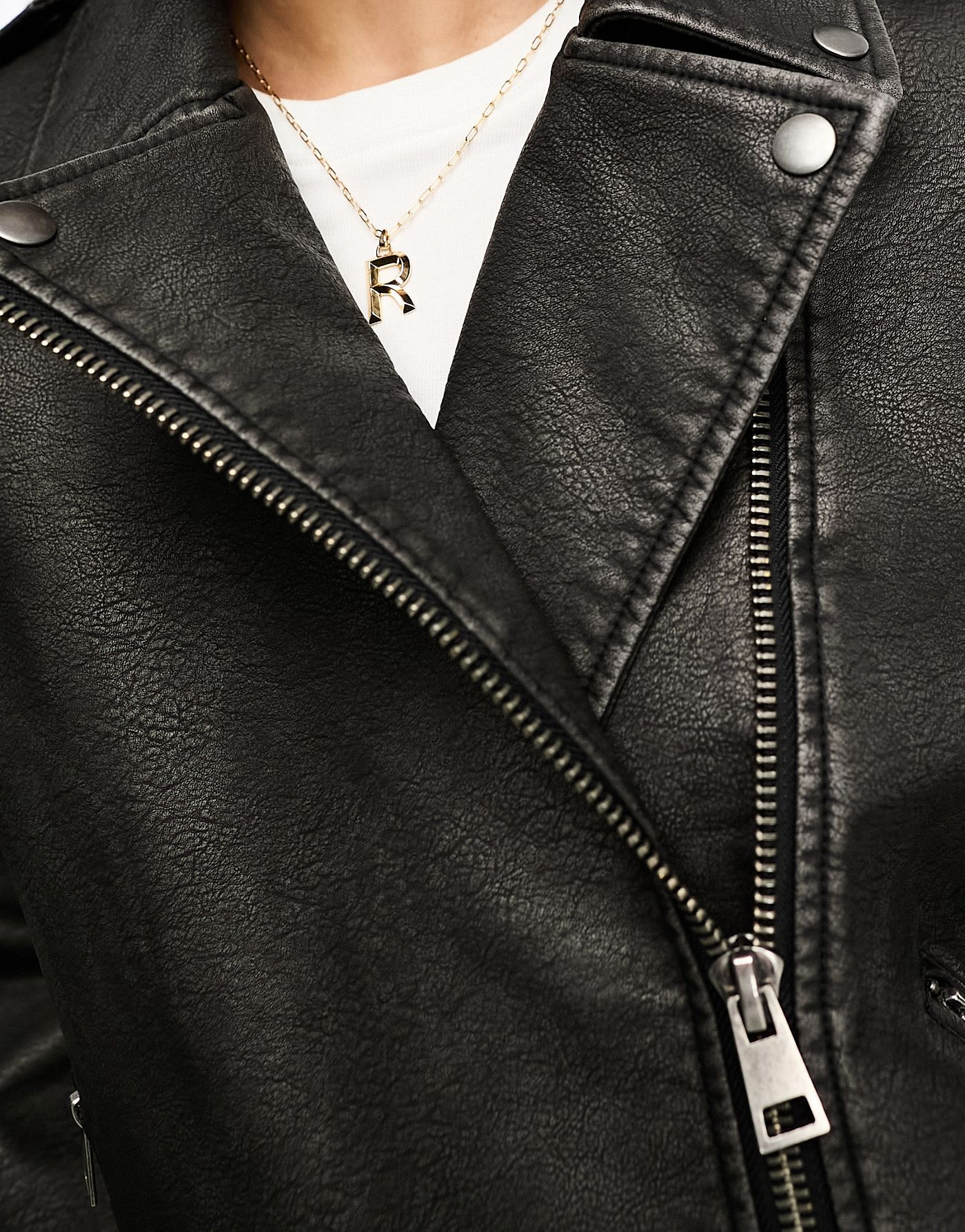 Miss Selfridge washed faux leather oversized biker jacket in black wash