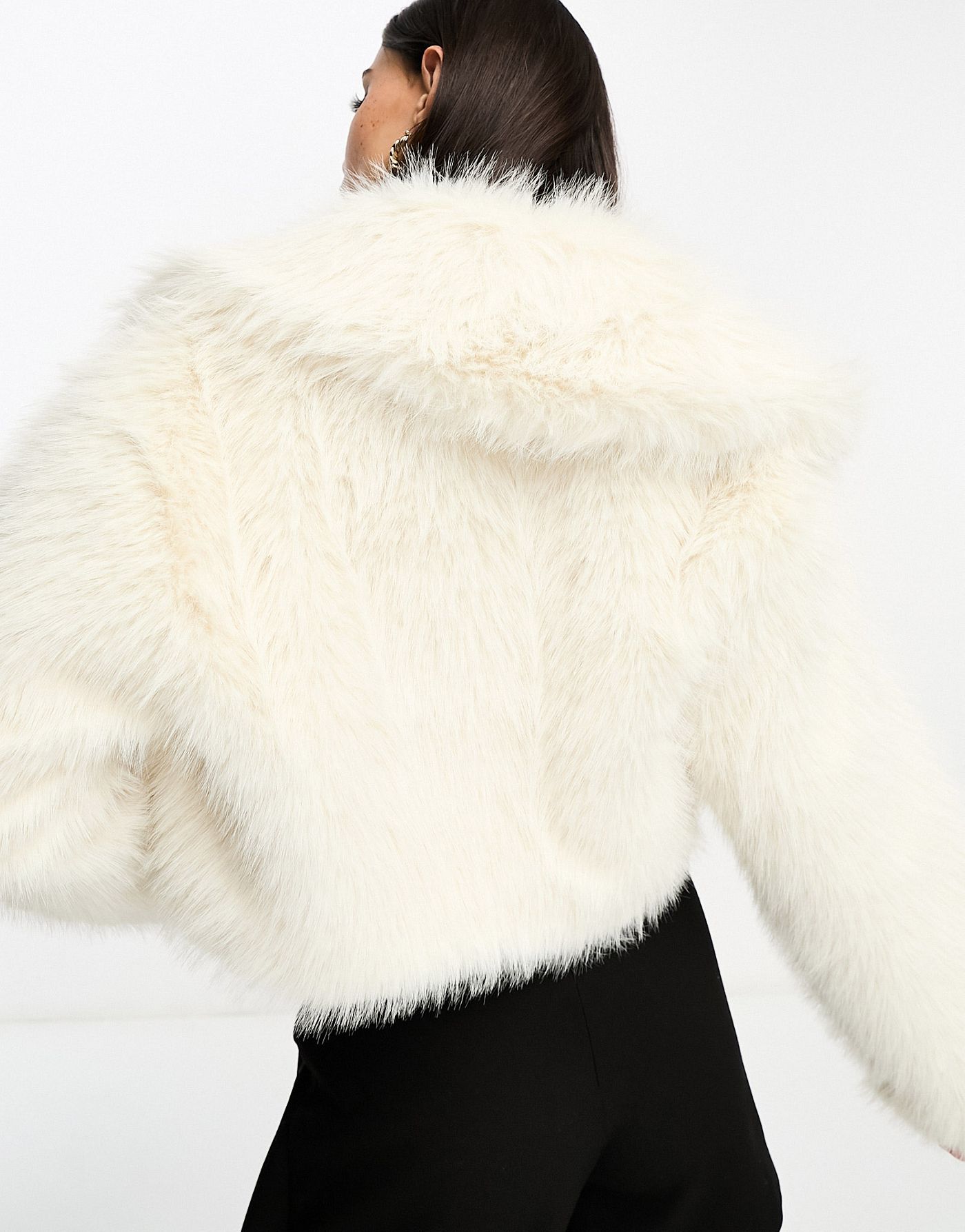 Miss Selfridge faux fur crop jacket in cream