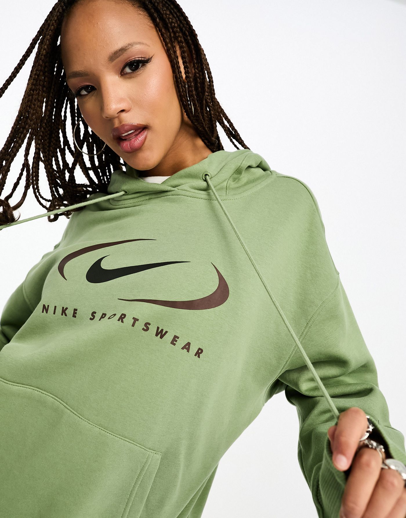 Nike Swoosh oversized fleece hoodie in oil green
