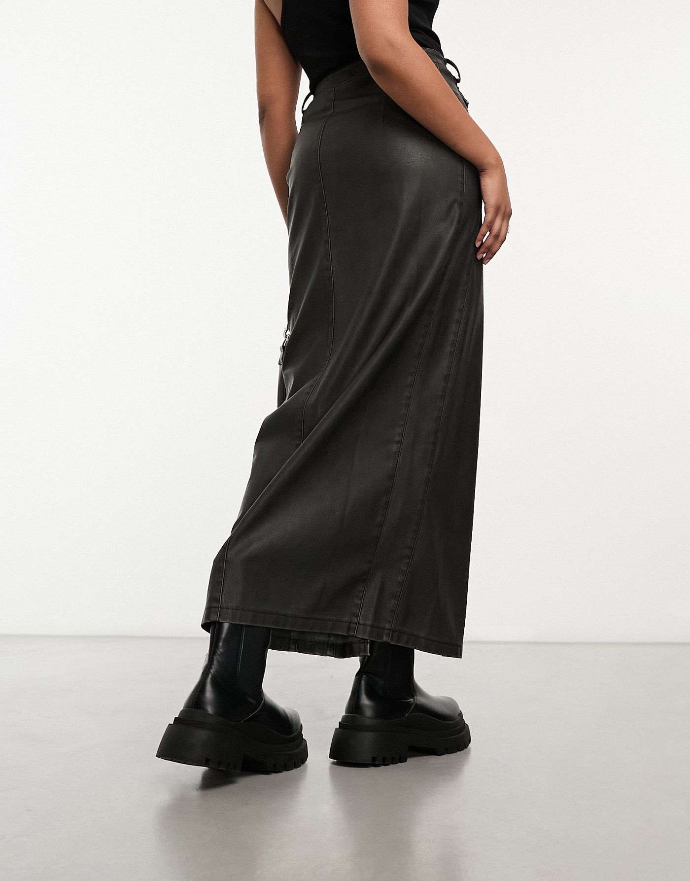 Miss Selfridge faux leather asym zip maxi skirt in black