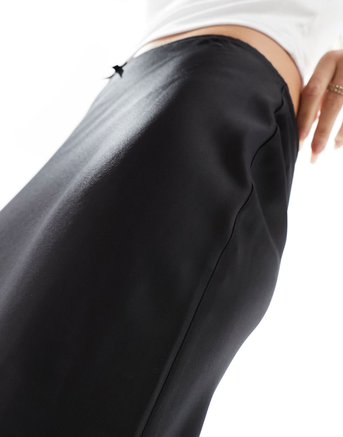 Miss selfridge Petite awkward length midi bias skirt in black 