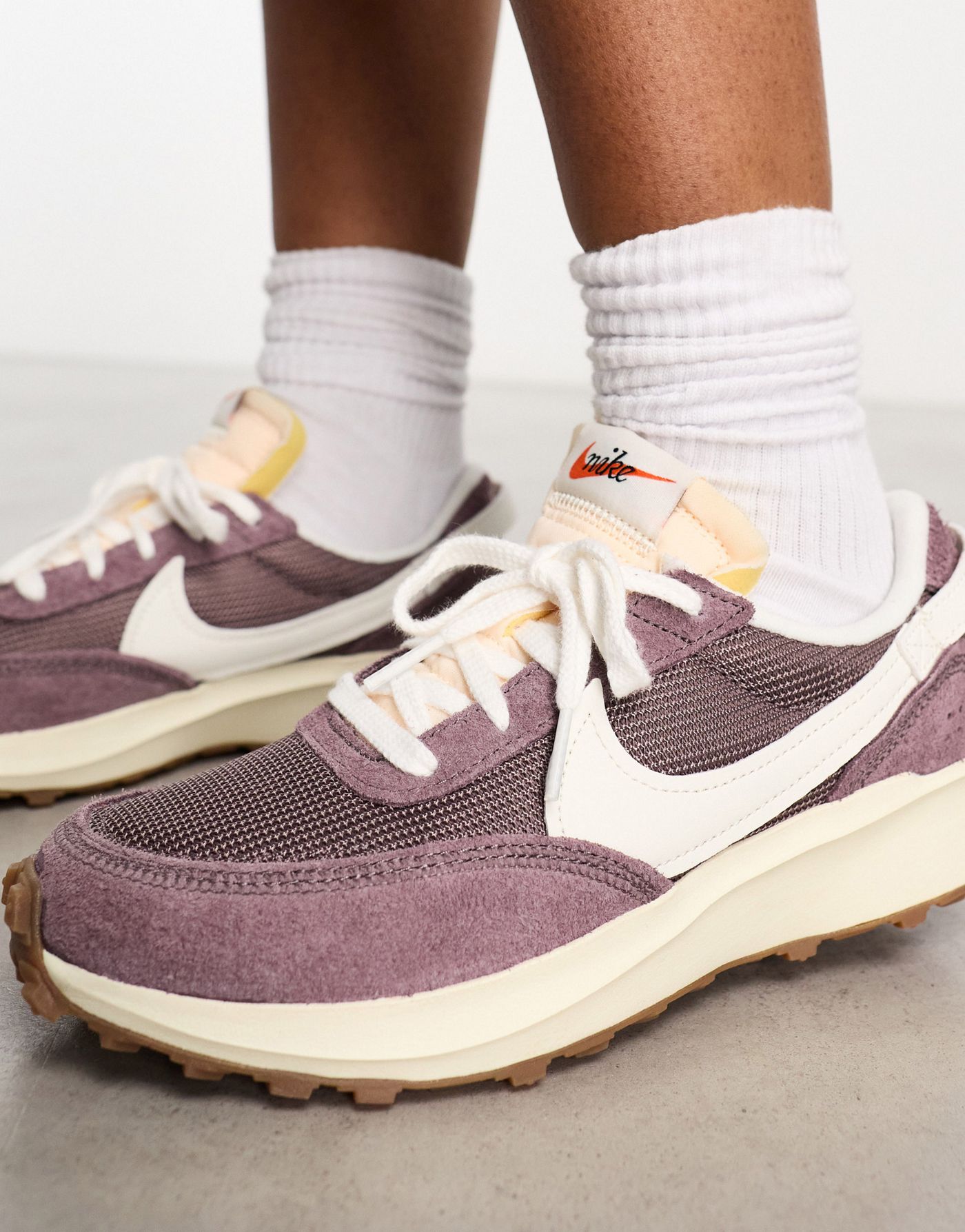 Nike Waffle Debut trainers in plum and off white