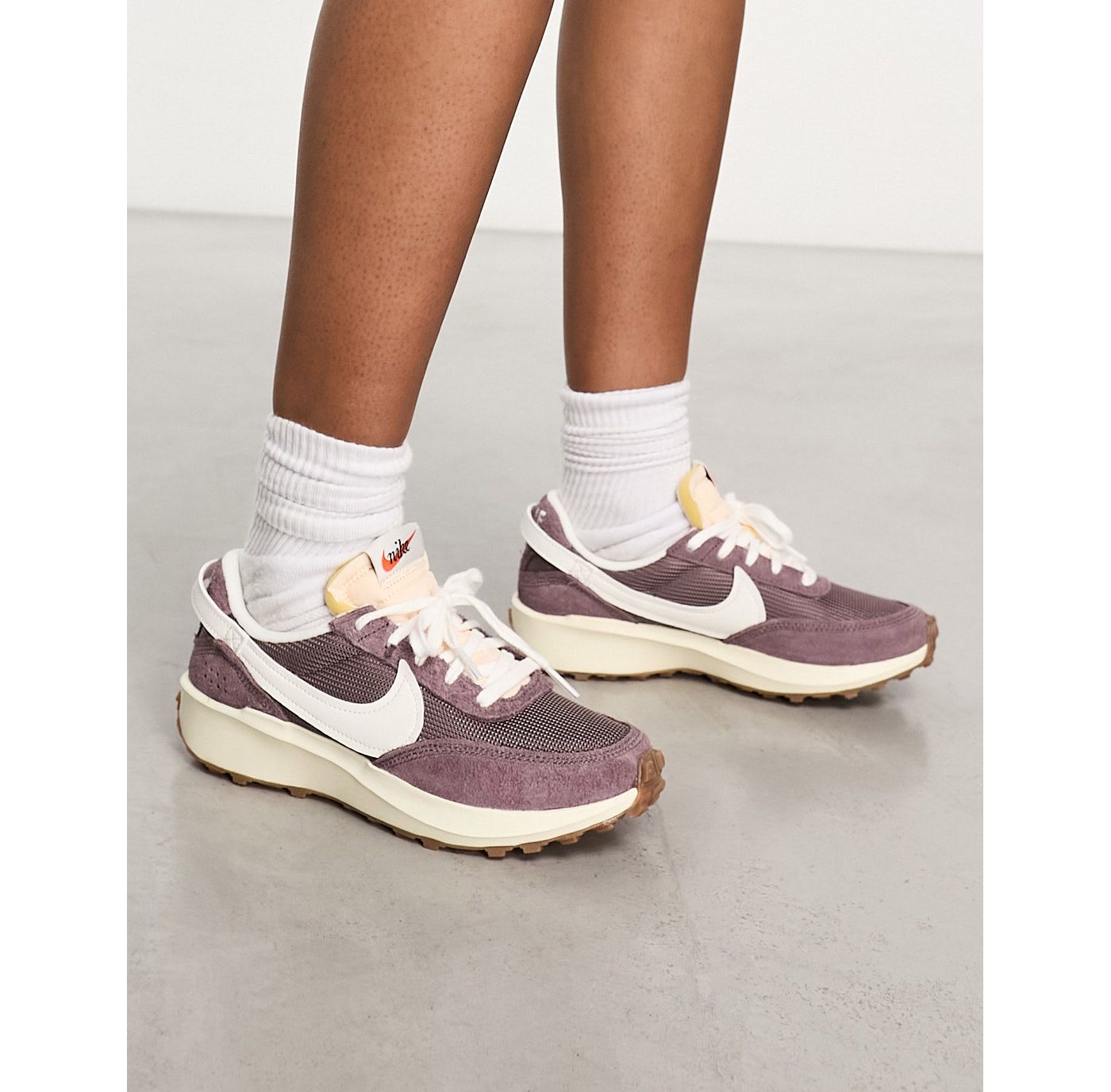 Nike Waffle Debut trainers in plum and off white