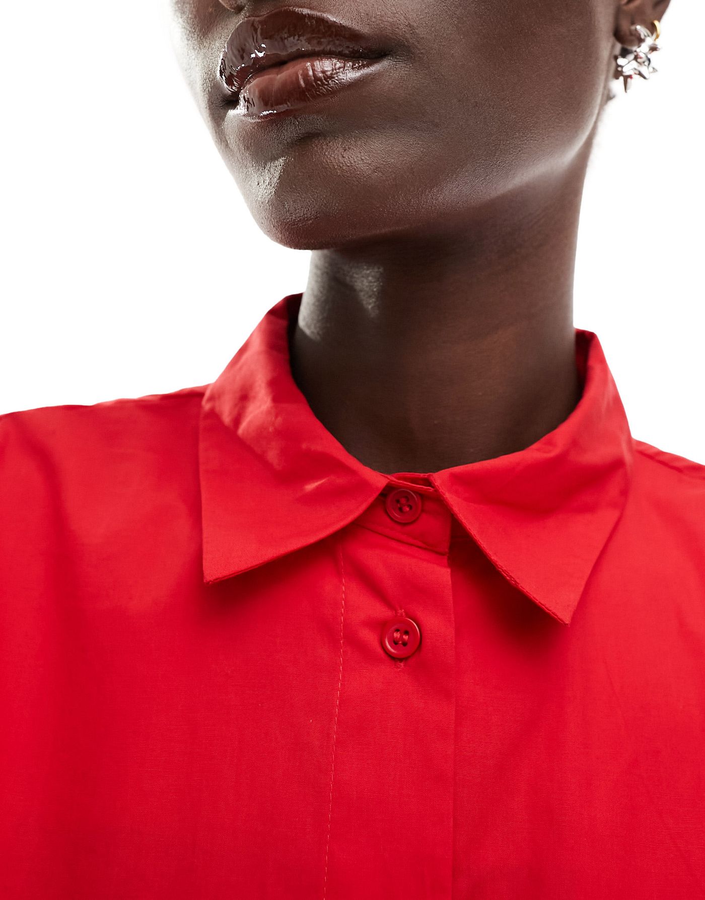 Monki long sleeve poplin shirt in red