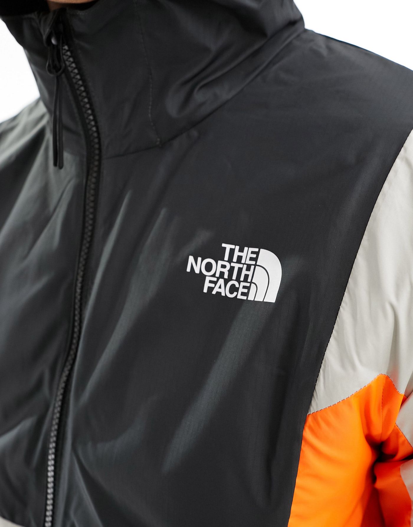 The North Face Training Mountain Athletic zip up hooded wind jacket in grey and orange