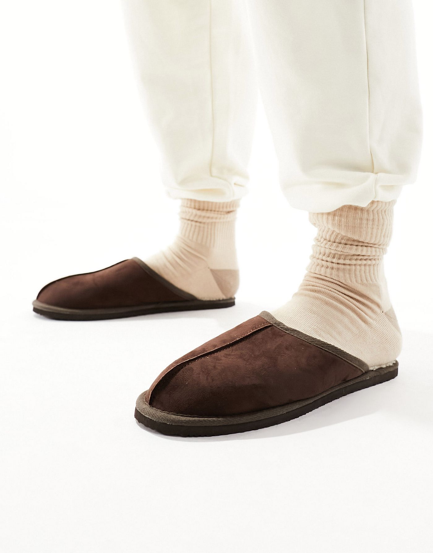 Jack & Jones faux suede slippers in brown